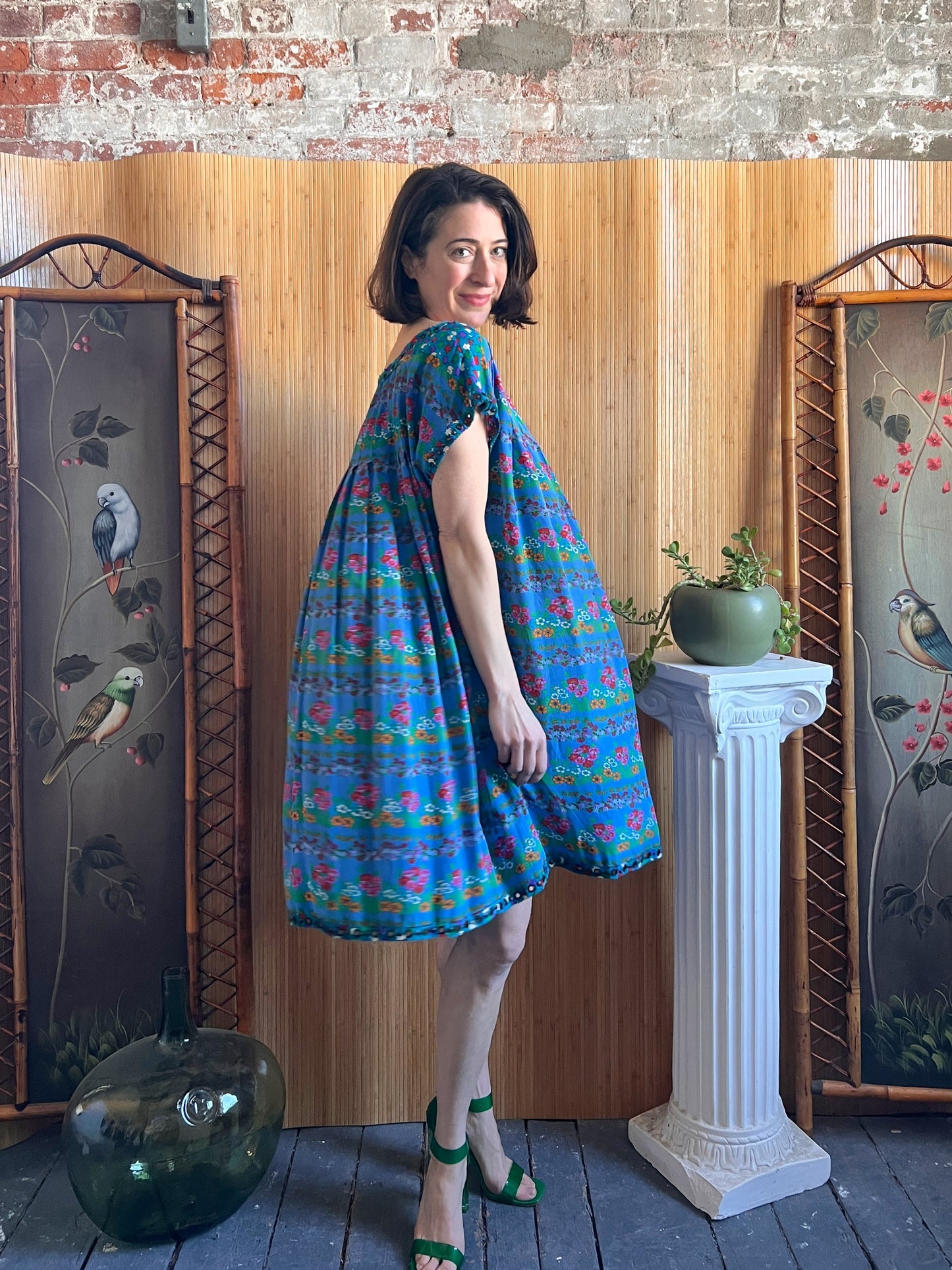 1960s YSL Rive Gauche Floral Silk Trapeze Dress M