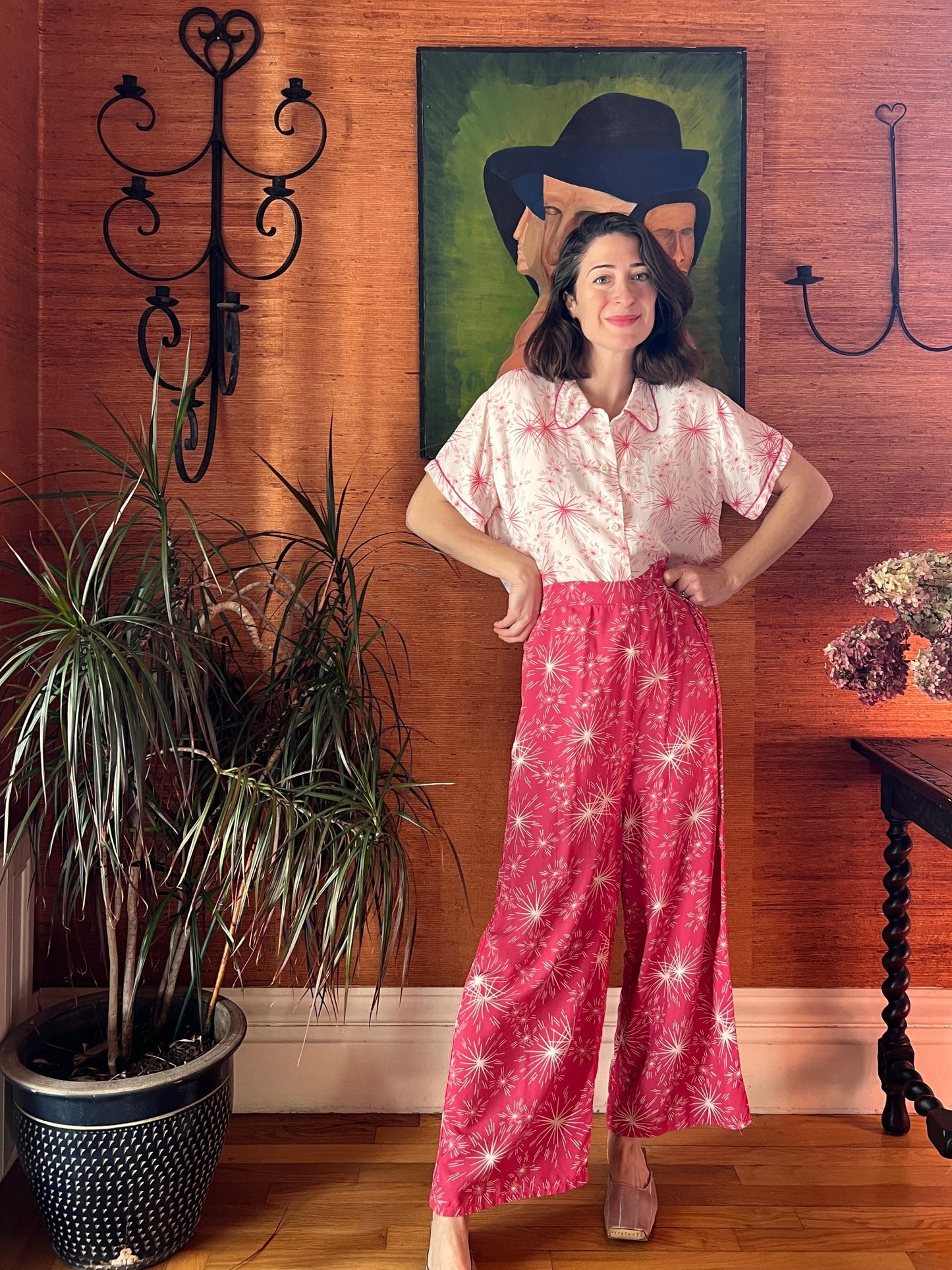 1940s Cold Rayon 2-Piece Pajama Lounge Set M/L