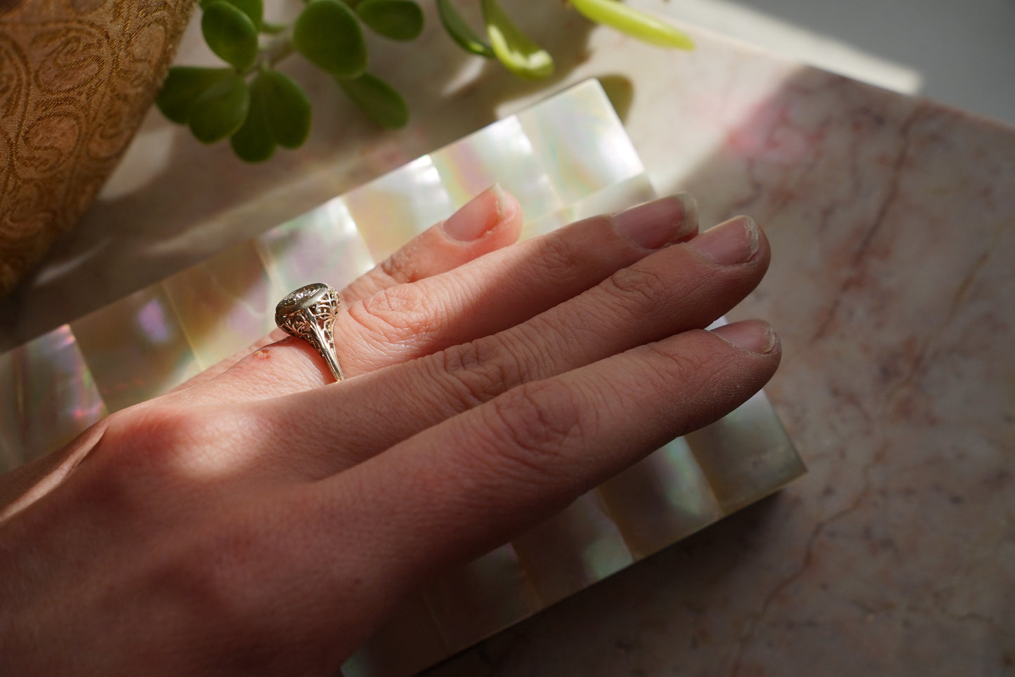 Art Deco Solitaire Diamond Octagon Engagement Ring 14K