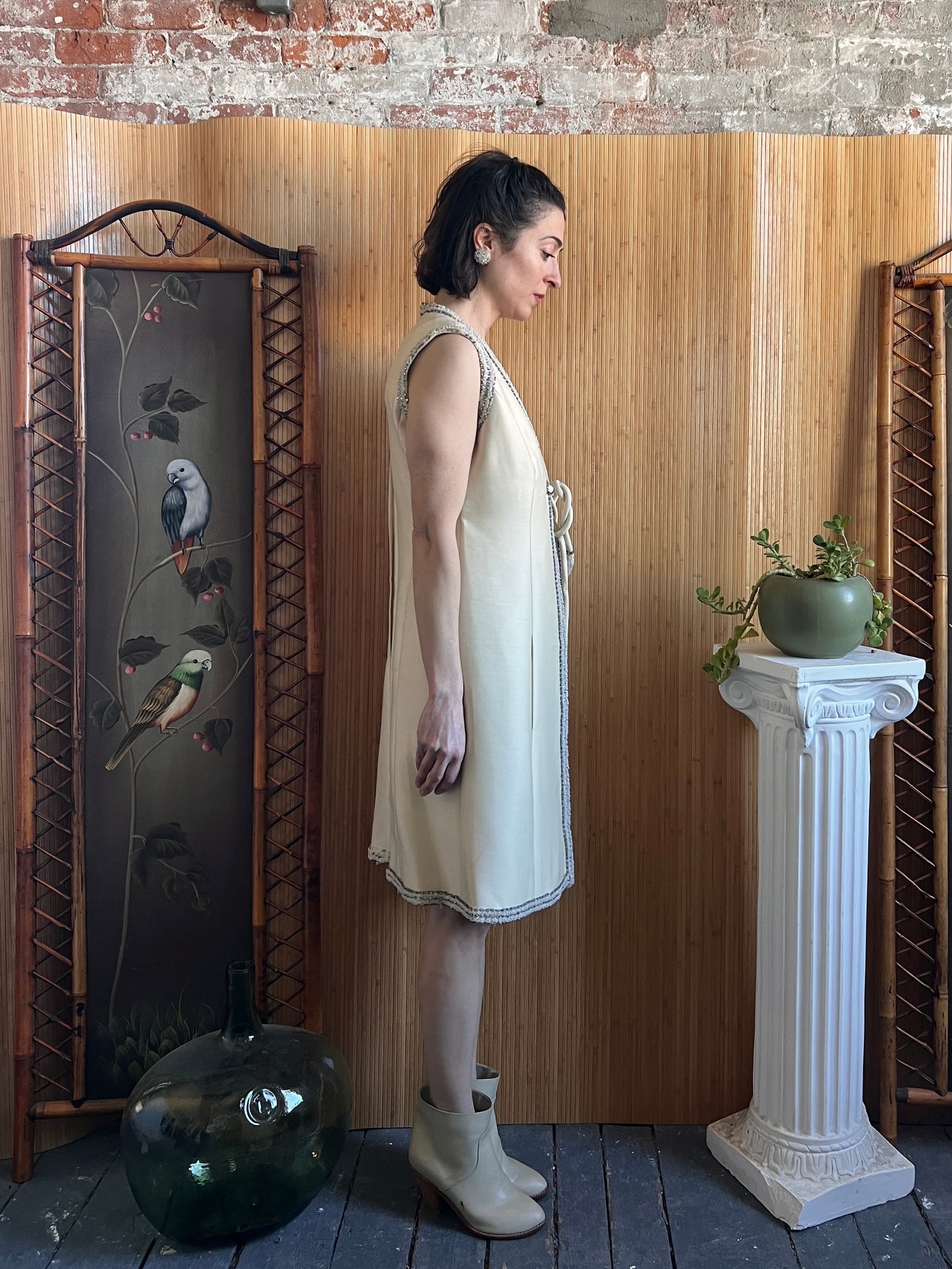 1960s Seaton Enterprises Ltd Beaded Shift Dress M