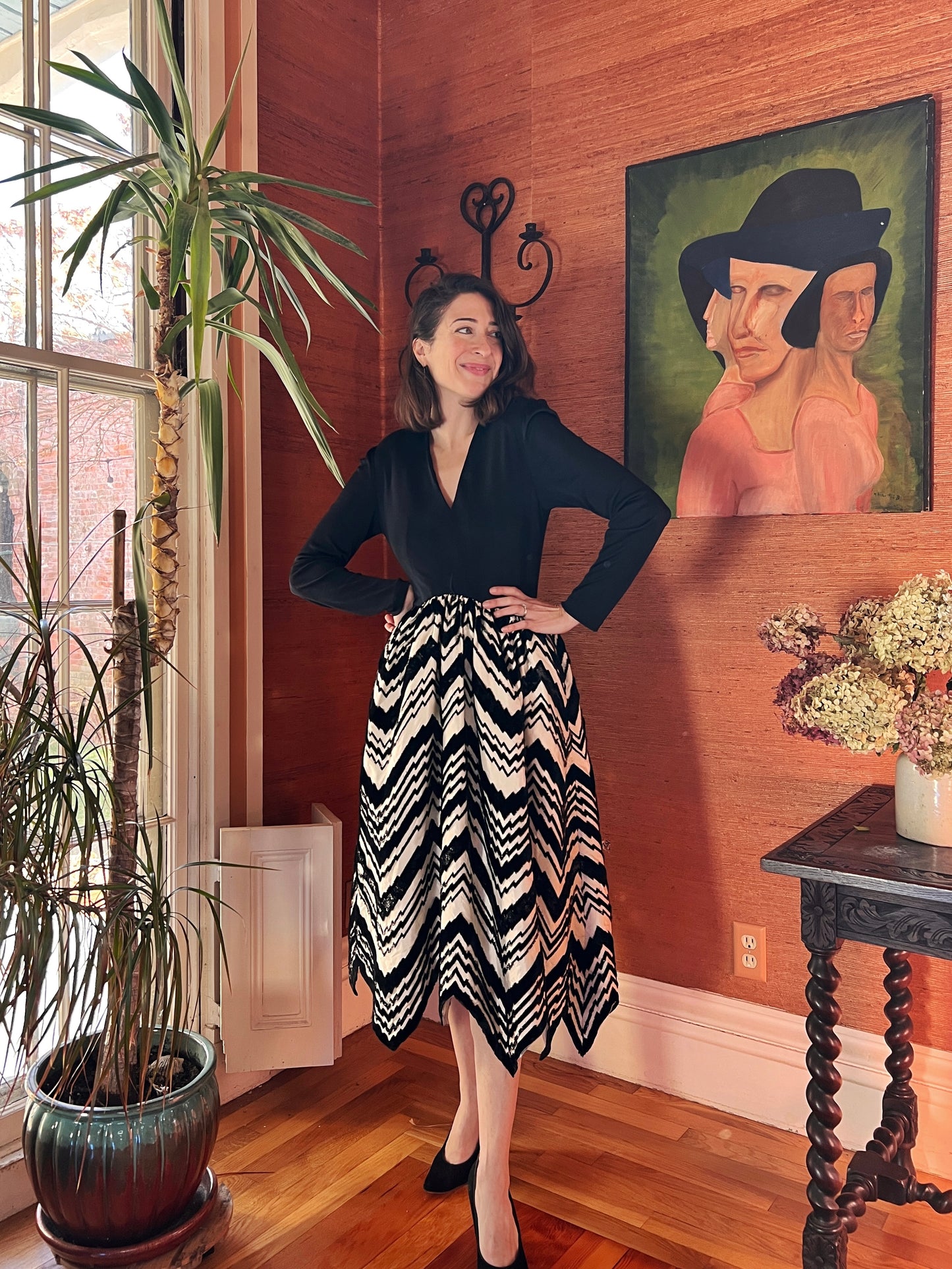 1960s Tal Saunders Ritz Carlton Zig-Zag Party Dress