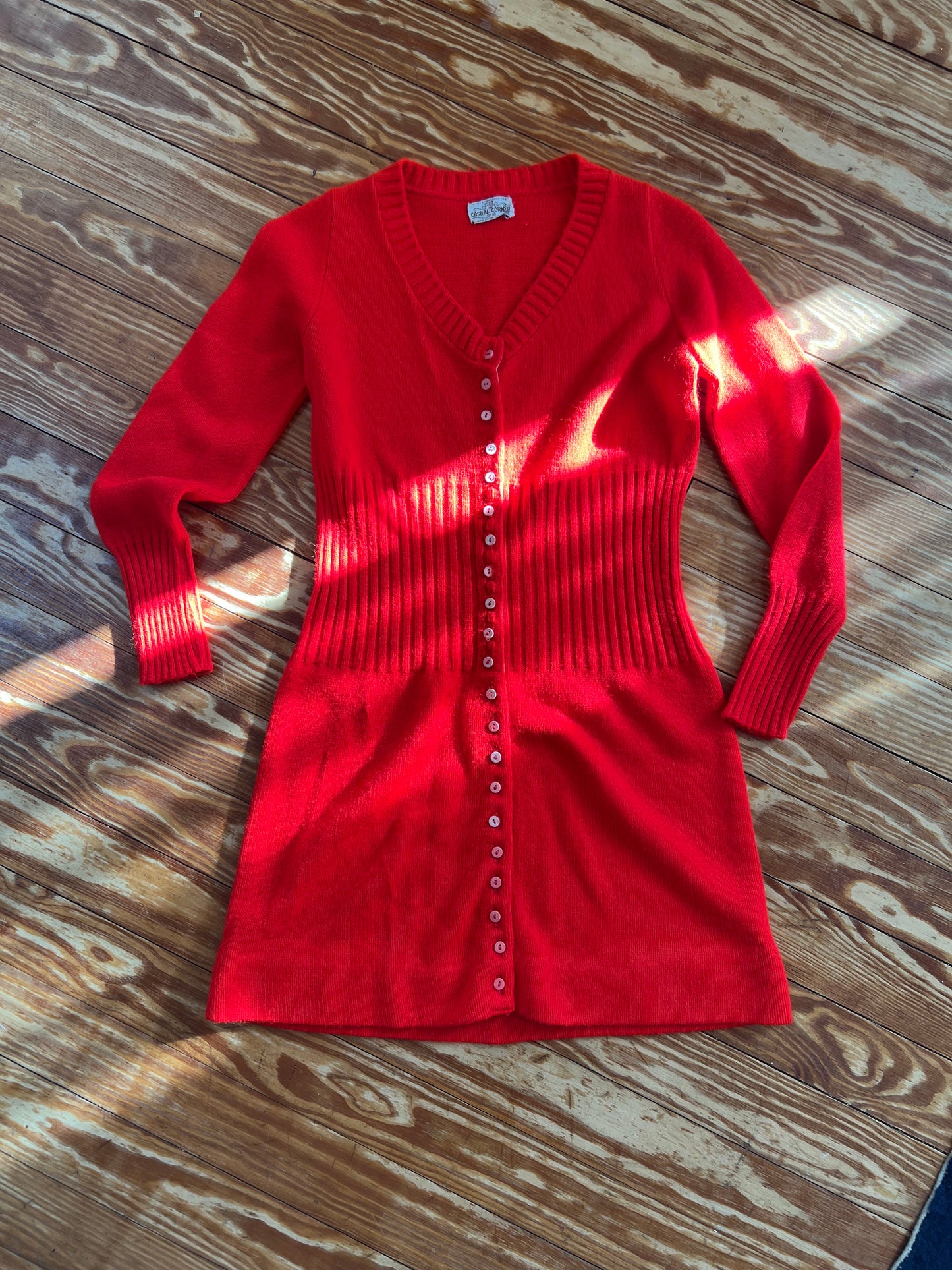 1970s Bright Red Mini Sweater Dress XS/S