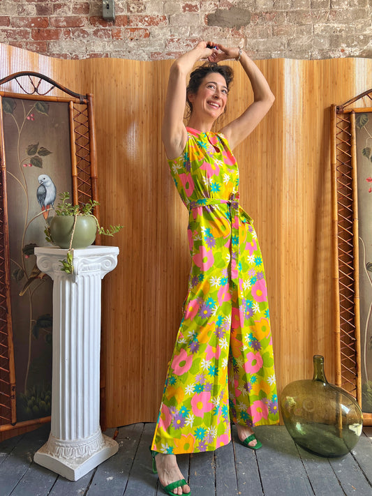 1960s Flower Power Cotton Jumpsuit by Lanz