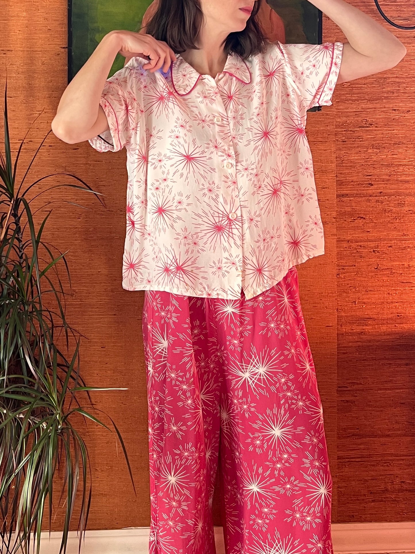 1940s Cold Rayon 2-Piece Pajama Lounge Set M/L