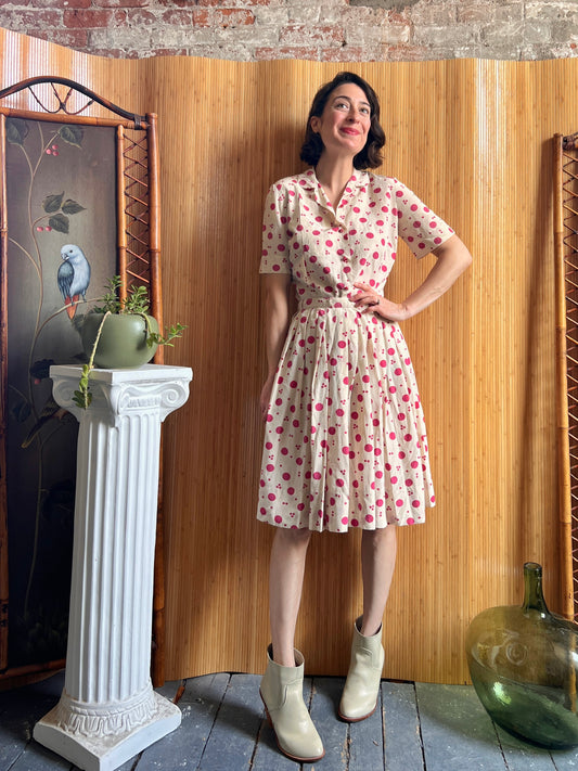 1940s Silk Polka Dot Skirt & Blouse Play Set XS