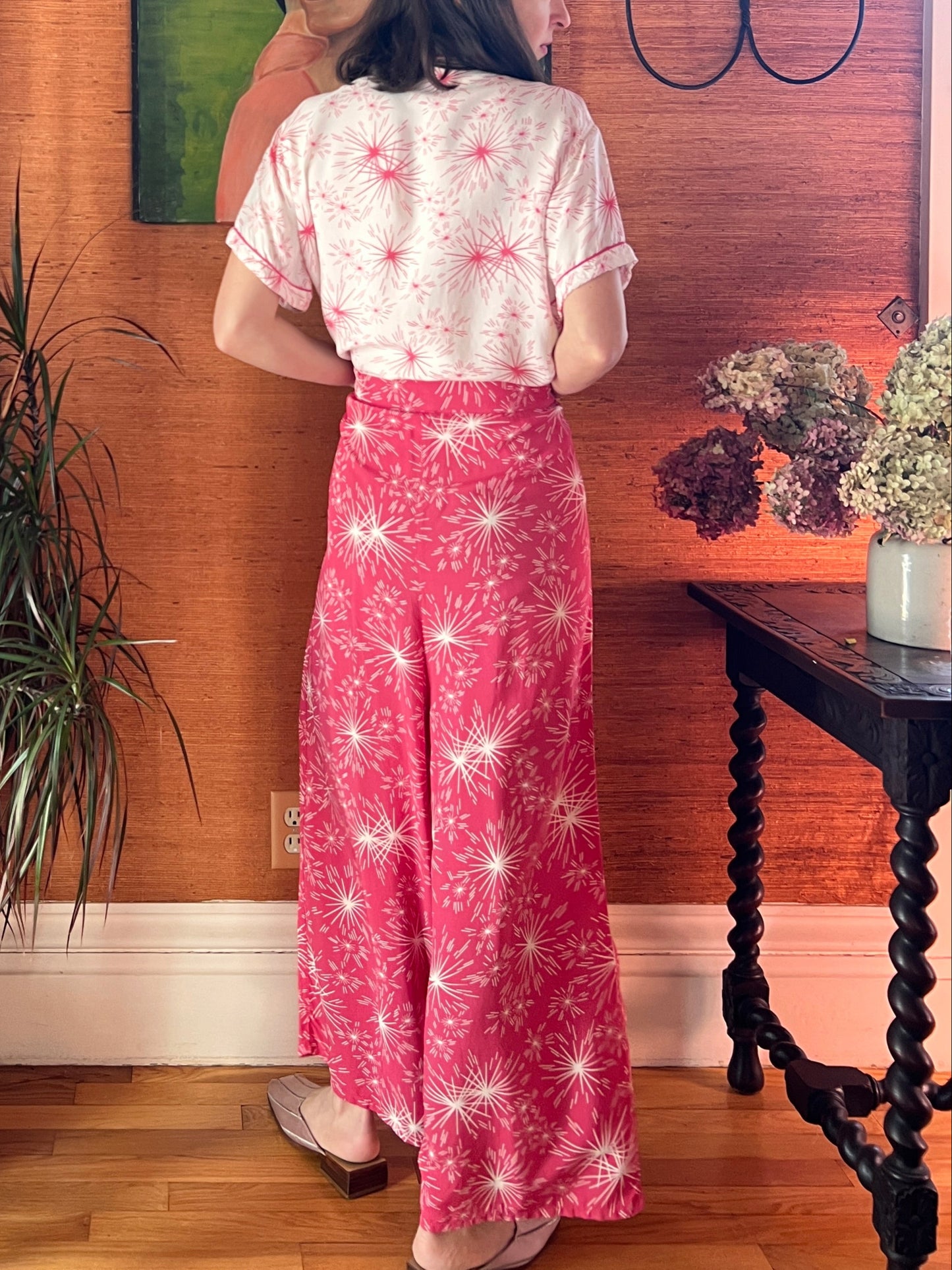 1940s Cold Rayon 2-Piece Pajama Lounge Set M/L