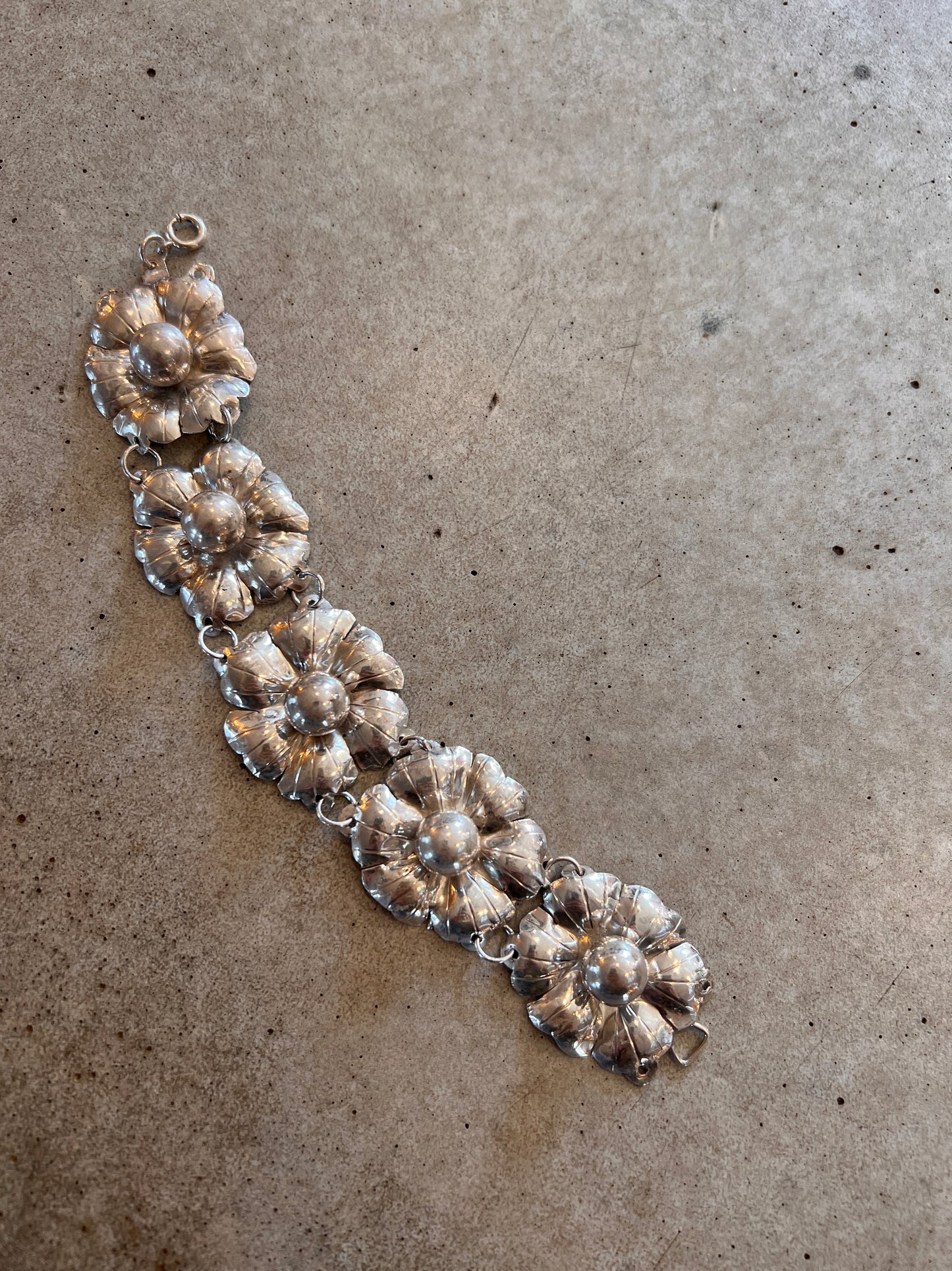 Taxco Sterling Flower Link Bracelet & Earrings