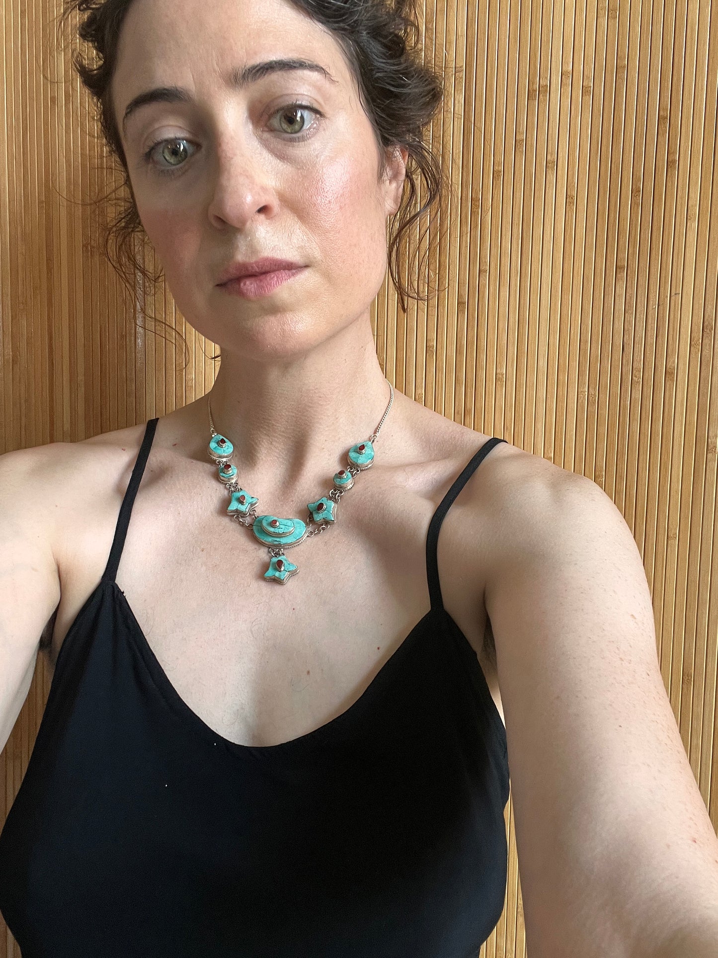 VTG Turquoise and Carnelian Tibetan Sterling Necklace