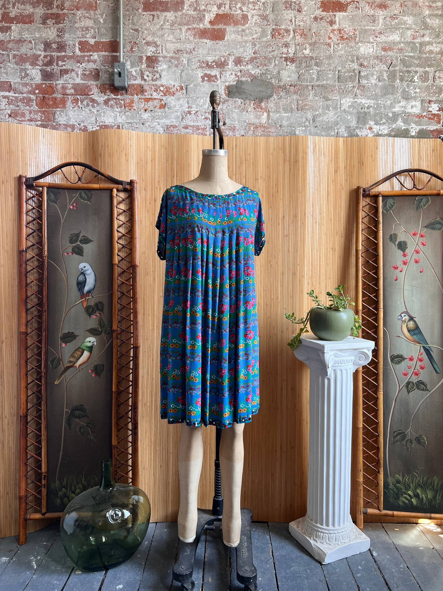 1960s YSL Rive Gauche Floral Silk Trapeze Dress M
