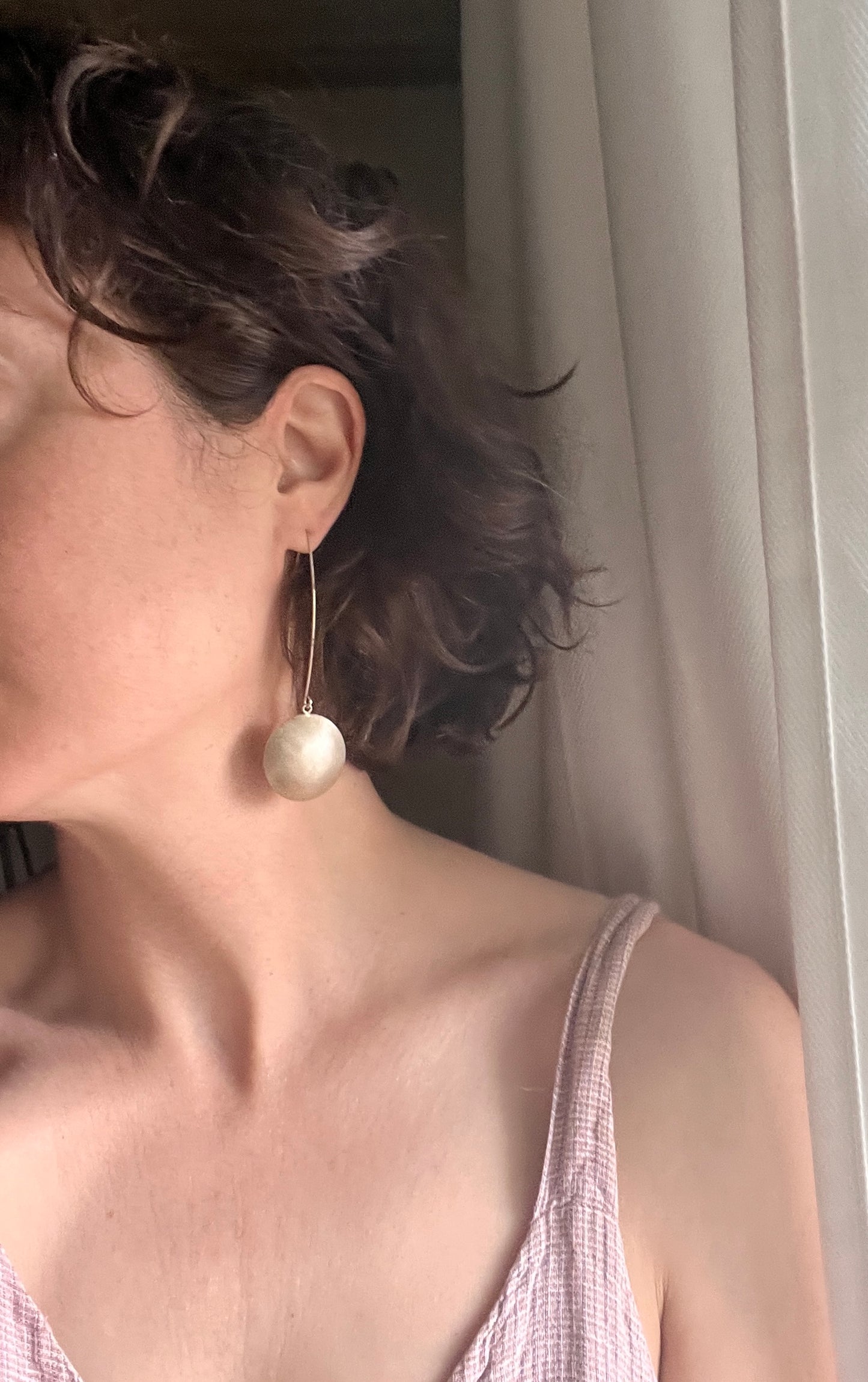 Vtg Sterling Saucer Drop Earrings