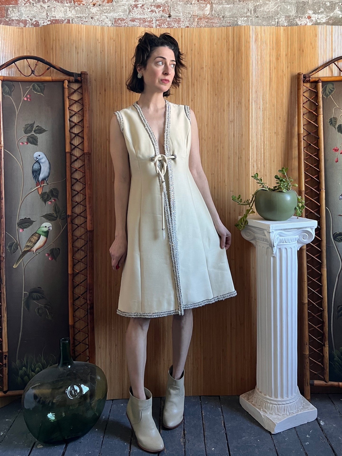 1960s Seaton Enterprises Ltd Beaded Shift Dress M