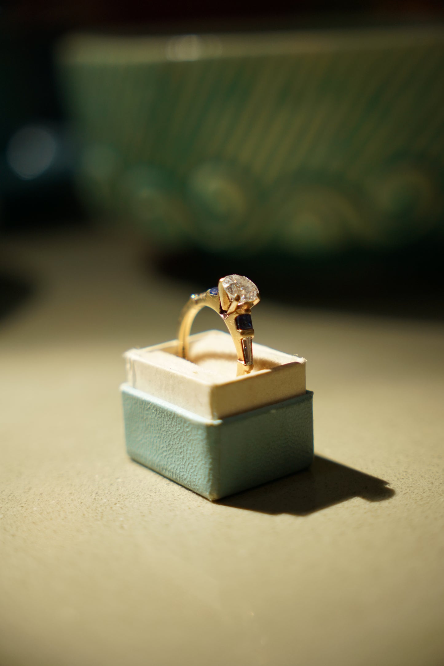 Vintage Brilliant-Cut Diamond and Sapphire Engagement Ring