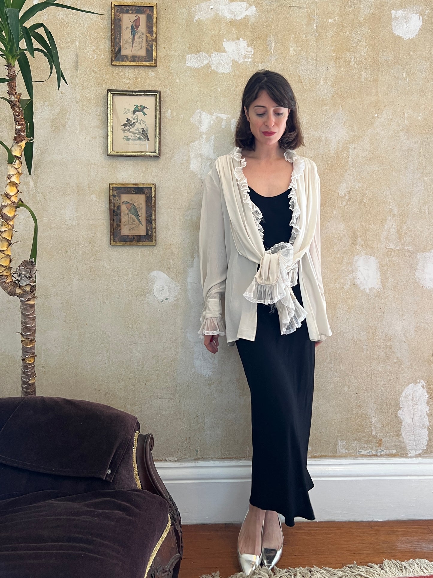1980s Gianfranco Ferre Silk Ruffles Blouse M/L