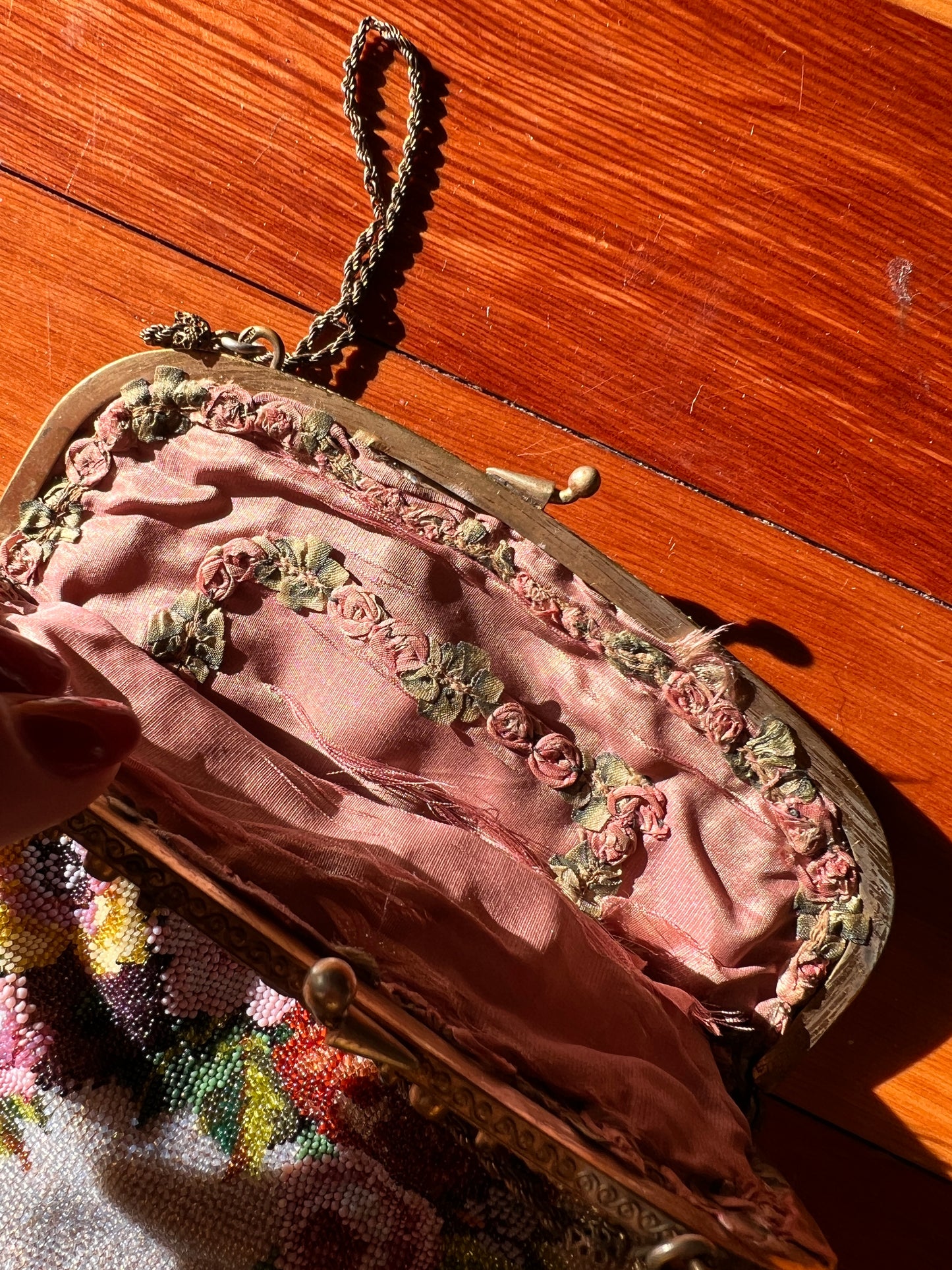Victorian Floral Micro Beaded Fringe Purse