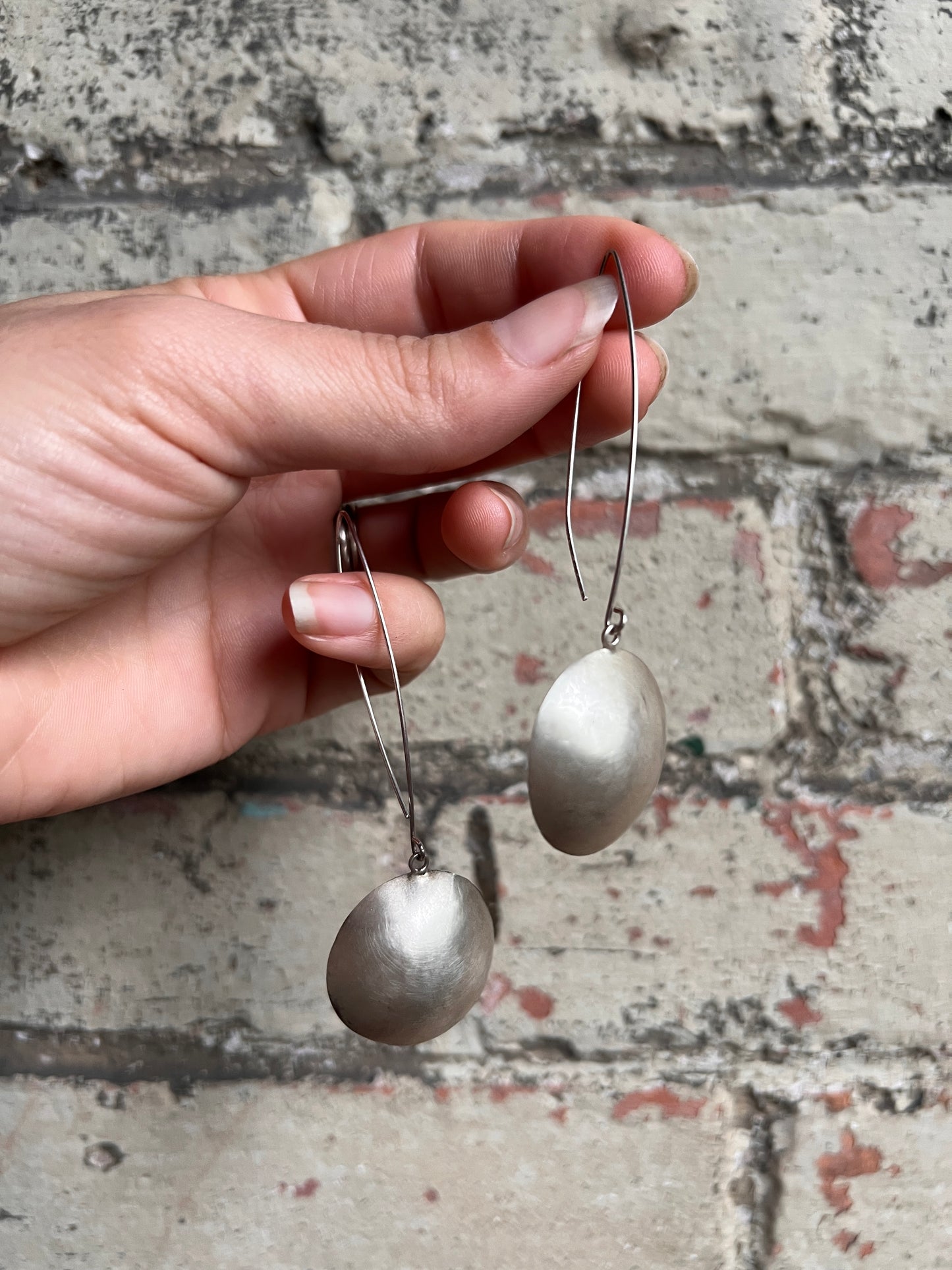Vtg Sterling Saucer Drop Earrings