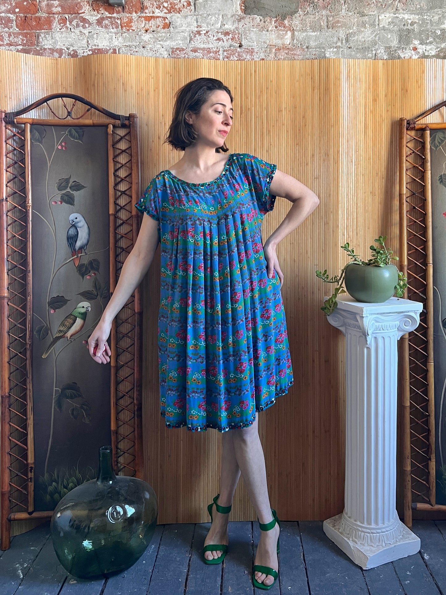 1960s YSL Rive Gauche Floral Silk Trapeze Dress M
