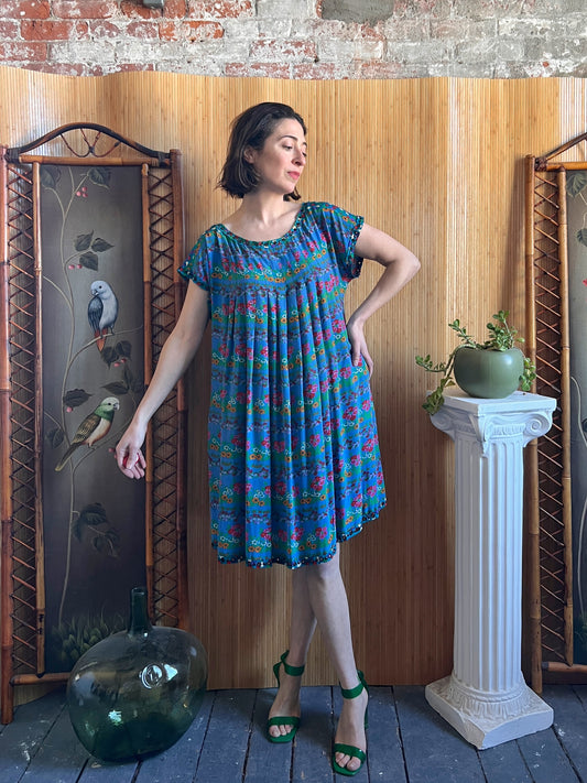 1960s YSL Rive Gauche Floral Silk Trapeze Dress M