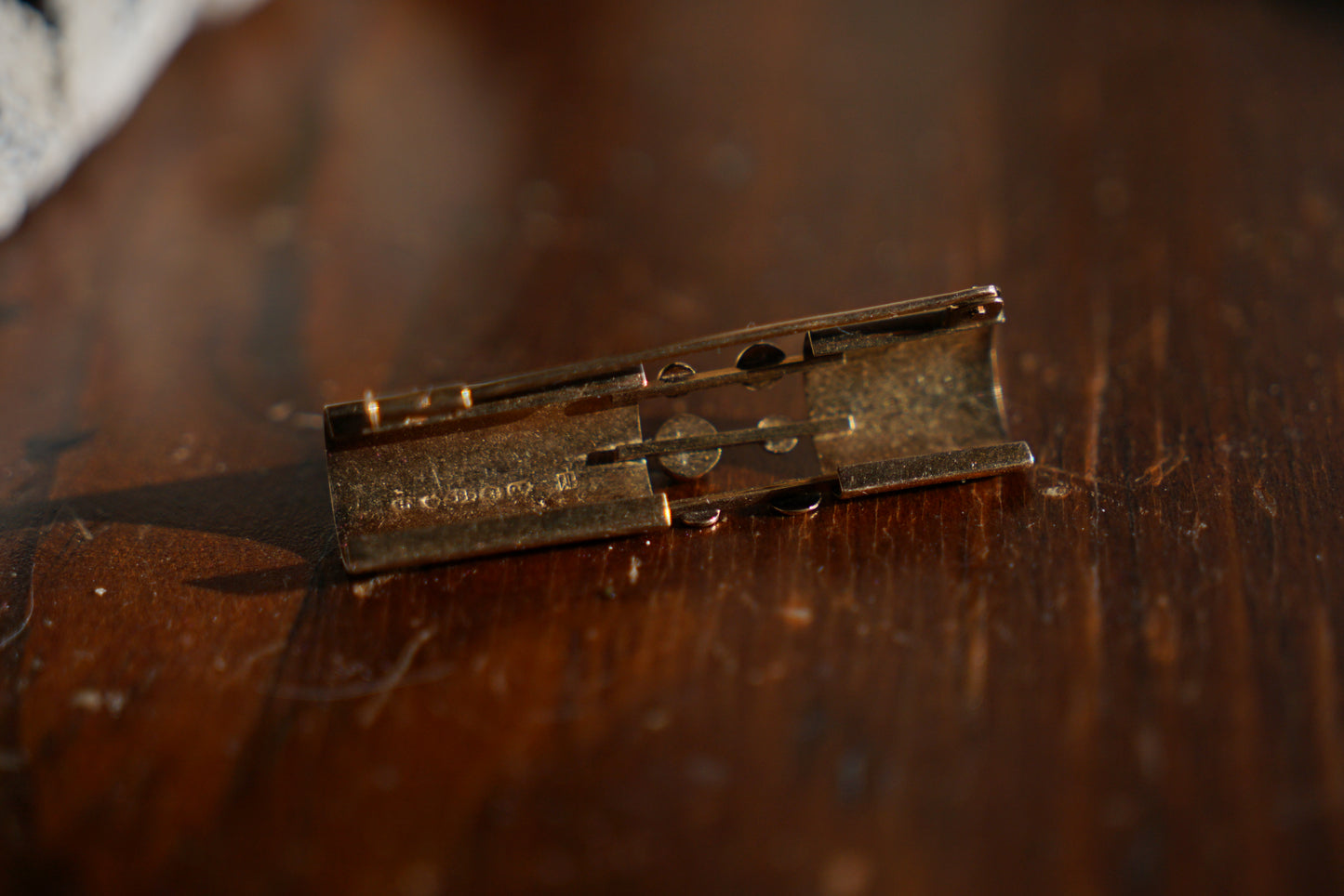 Antique Edwardian 14k Bar Brooch with Green Gemstone