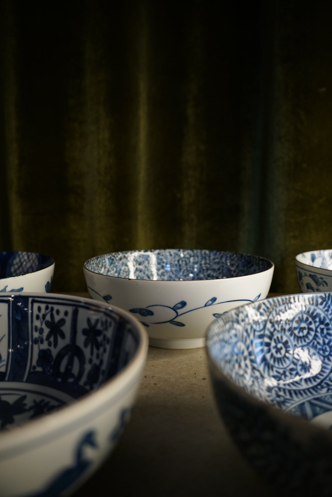 Vintage Japanese Sometsuke Blue & White Porcelain Bowls