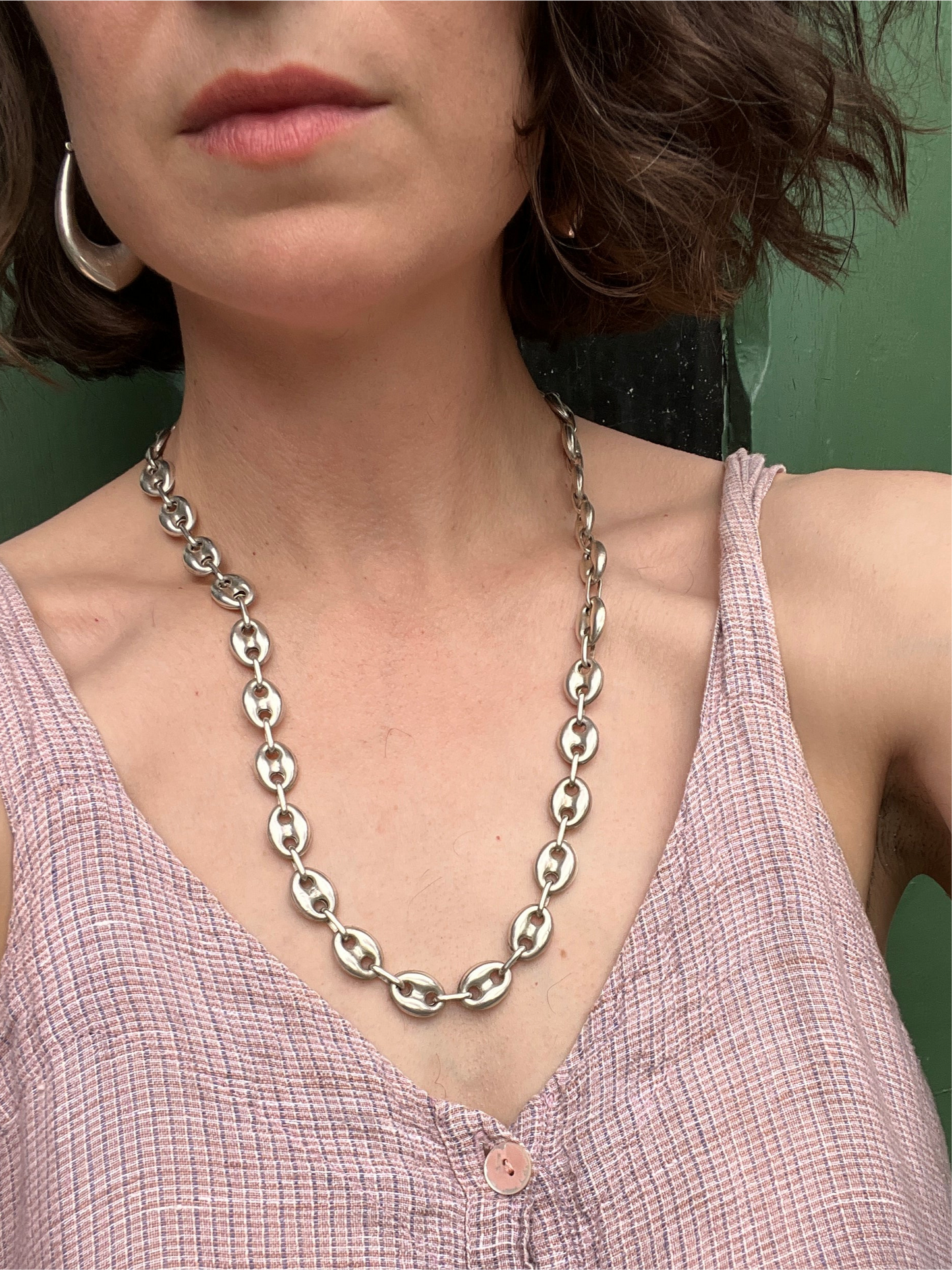 Vintage Puffed Mariner Chain Sterling Necklace