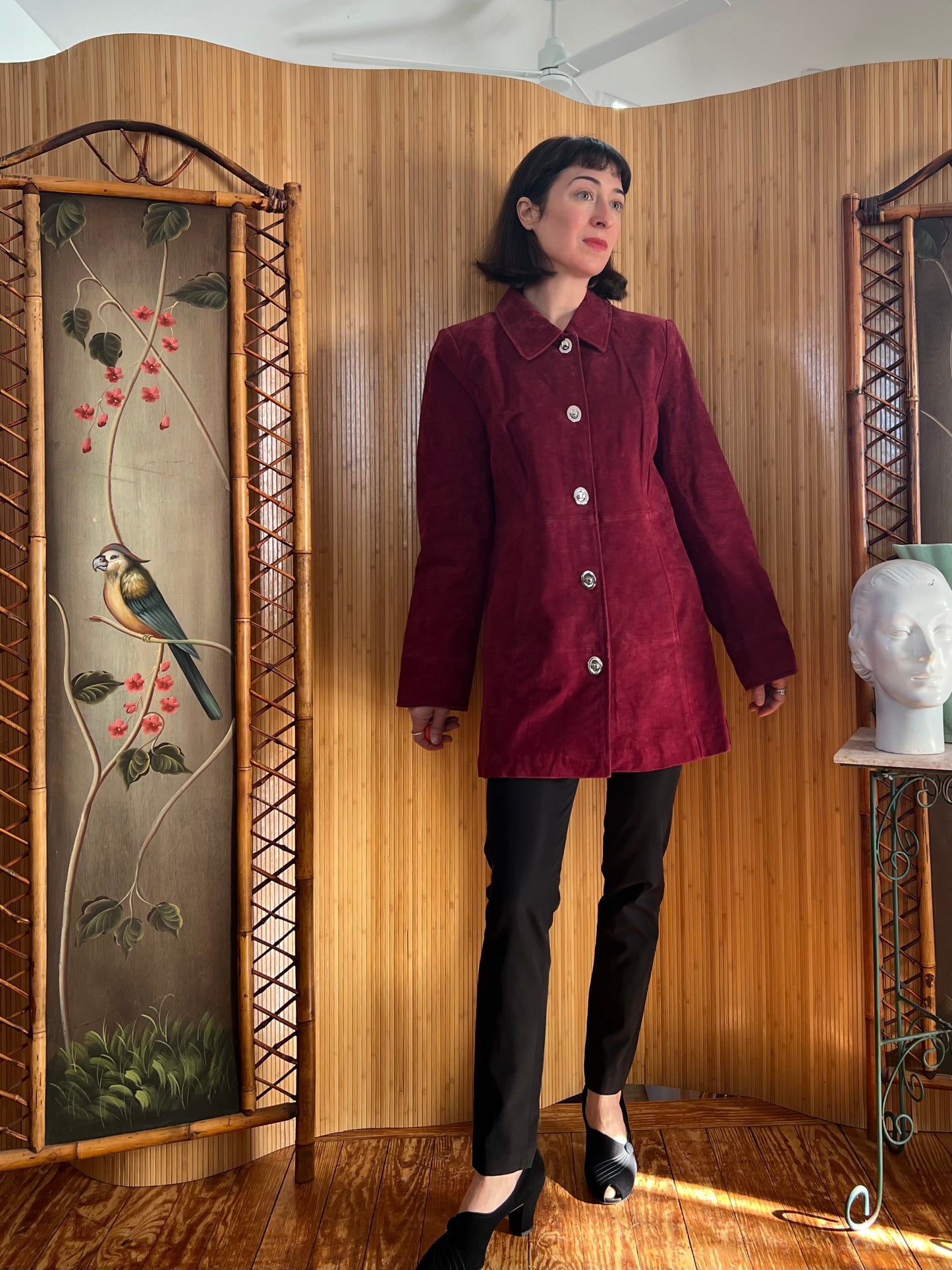 Y2K Burgundy Suede Jacket with Turn-Lock Closures M