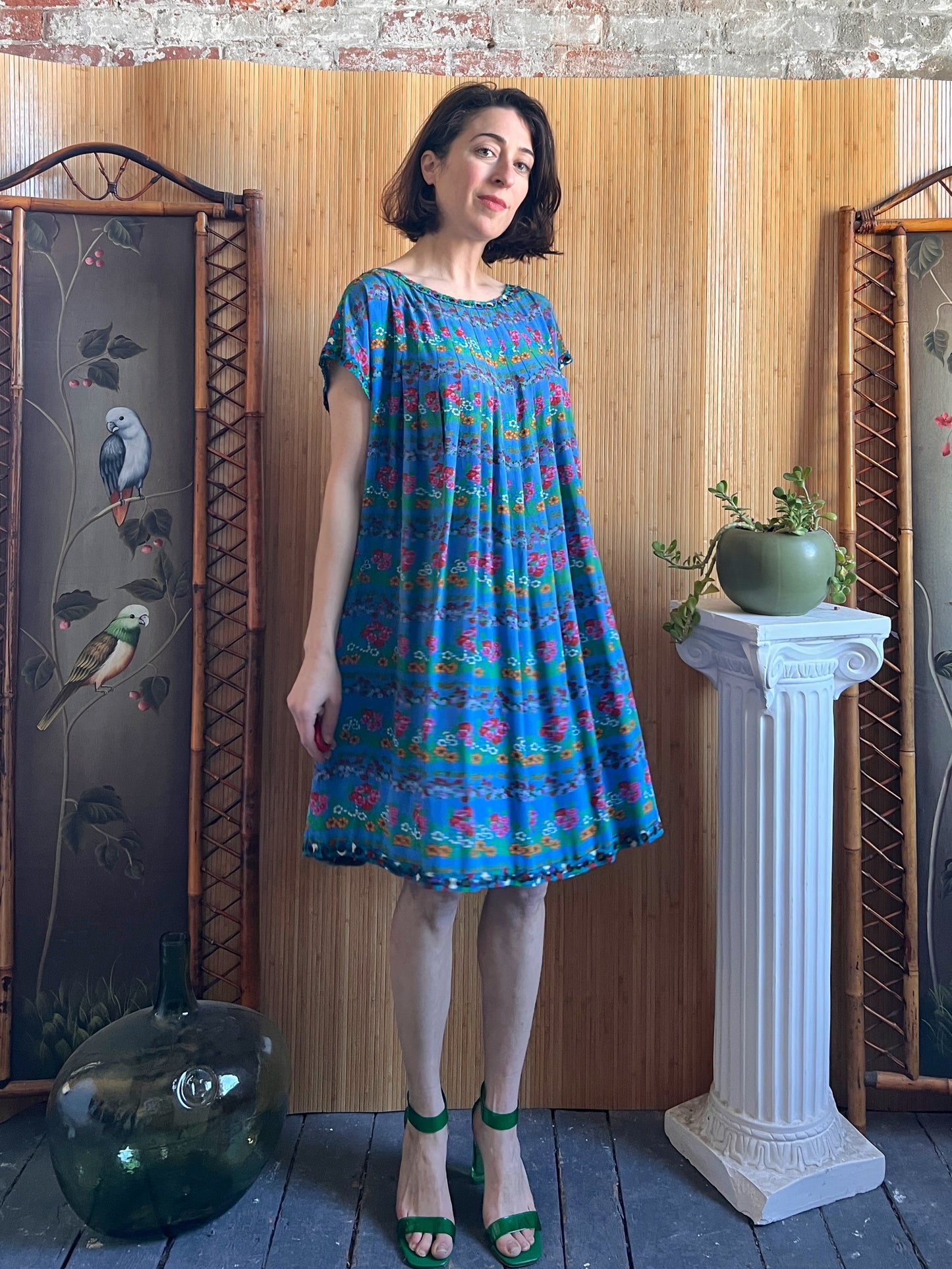 1960s YSL Rive Gauche Floral Silk Trapeze Dress M