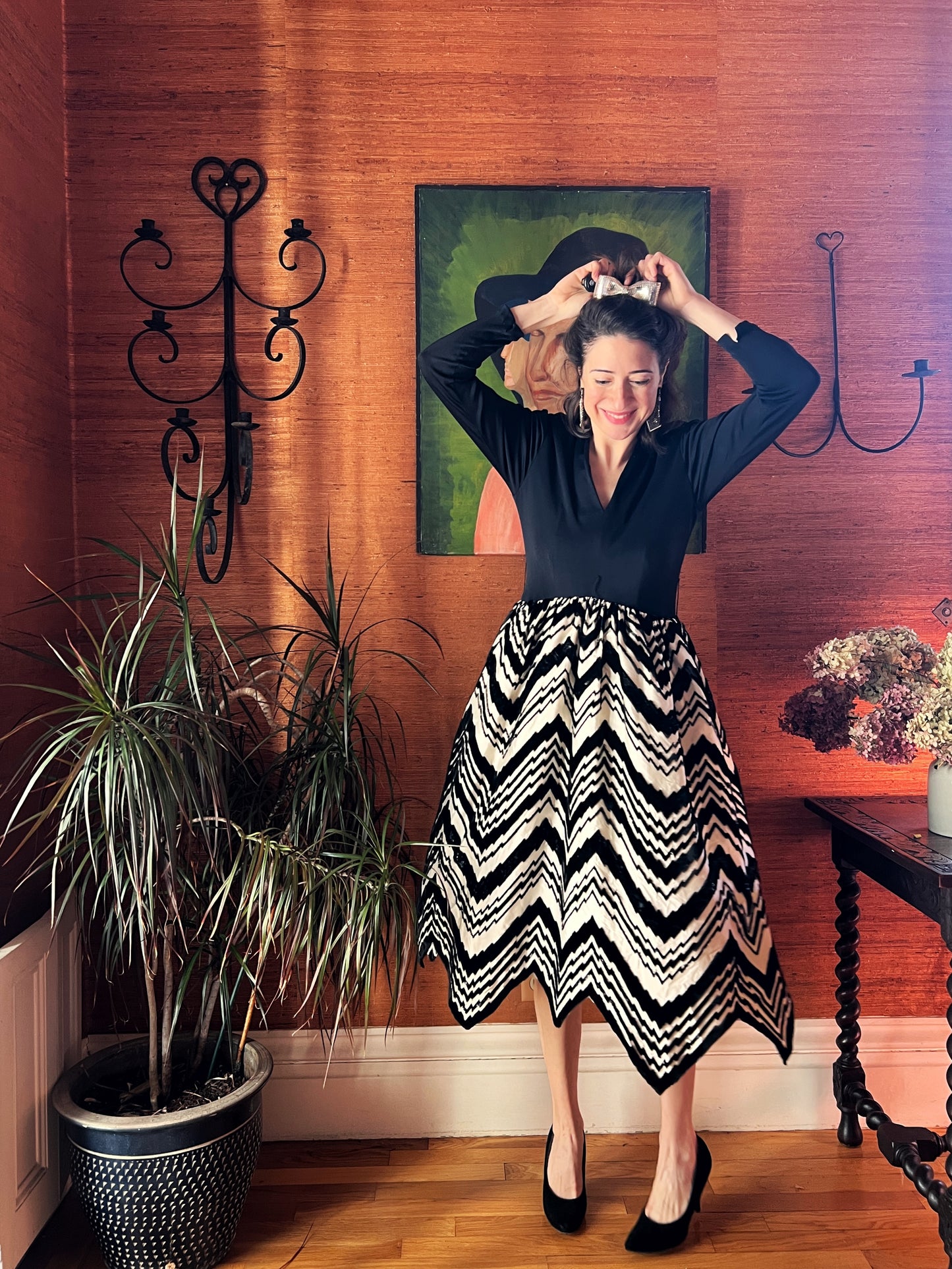 1960s Tal Saunders Ritz Carlton Zig-Zag Party Dress