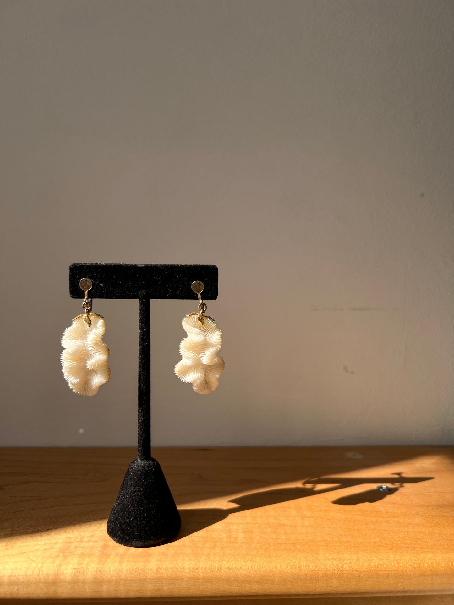 Victorian White Coral and Gold Earrings
