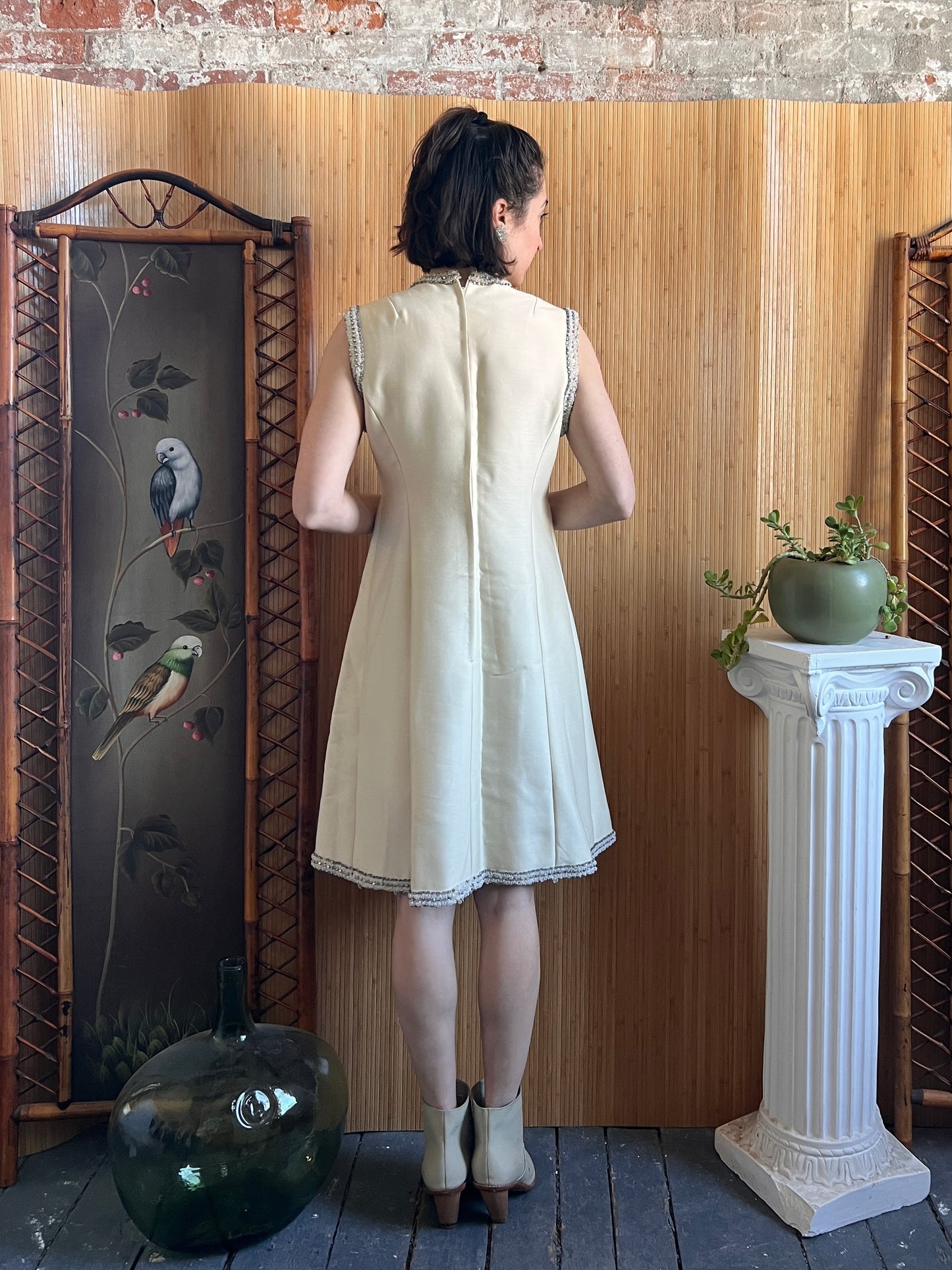 1960s Seaton Enterprises Ltd Beaded Shift Dress M