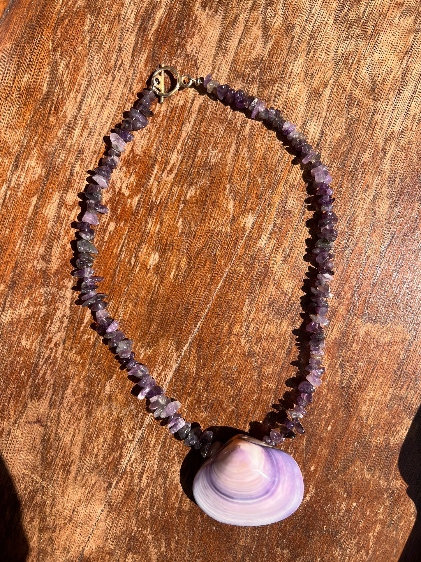 Vintage Amethyst and Clamshell Necklace