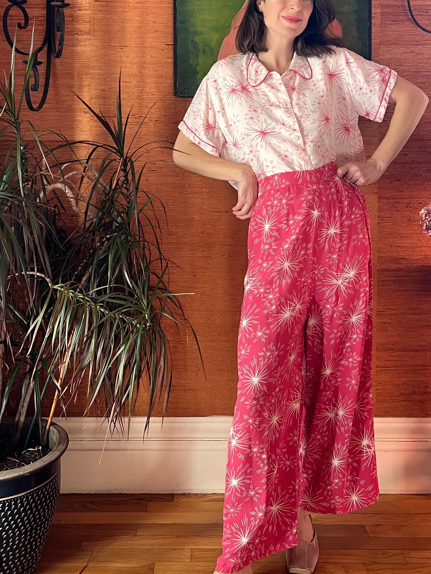 1940s Cold Rayon 2-Piece Pajama Lounge Set M/L