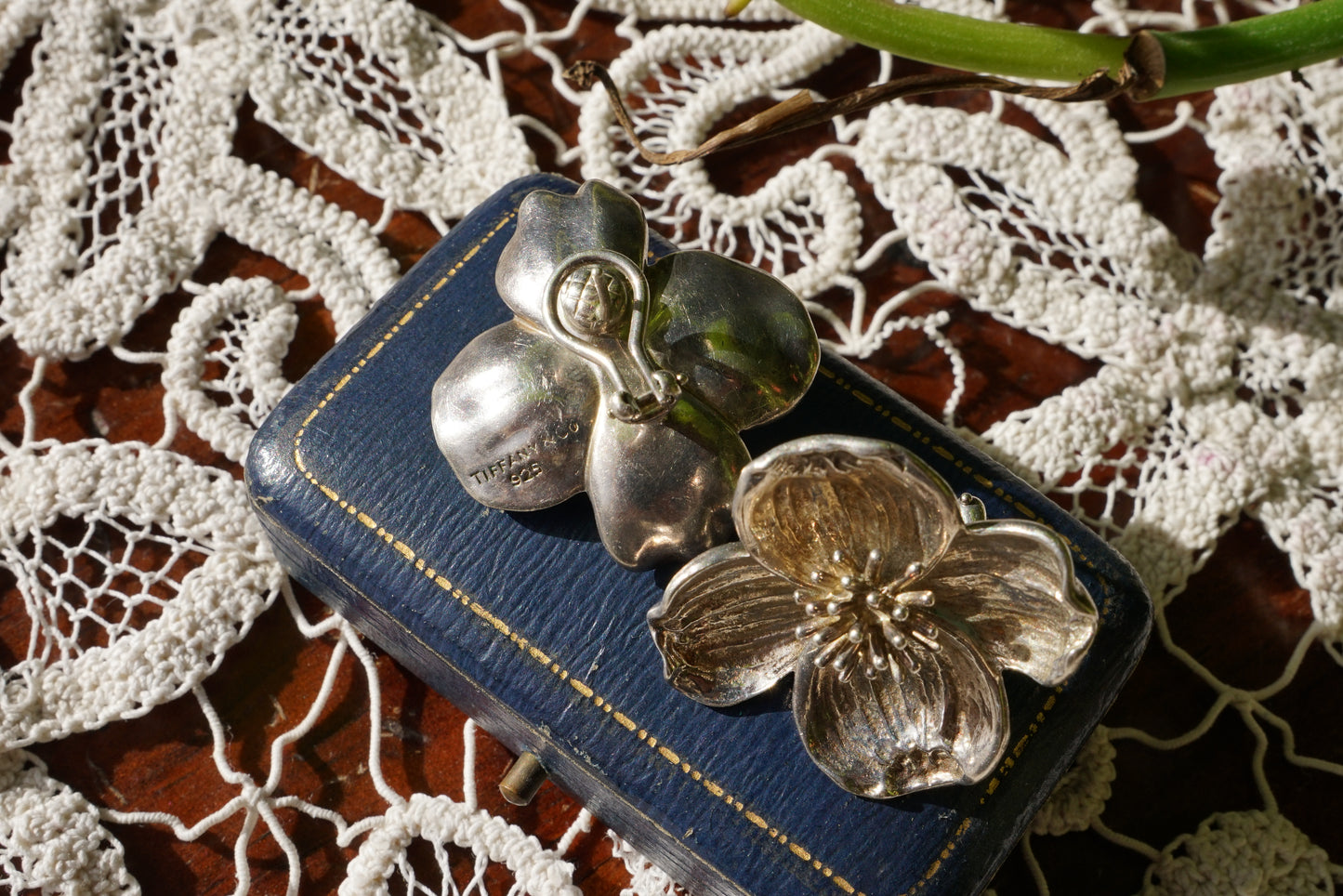Tiffany and Co Sterling Dogwood Flower Earrings