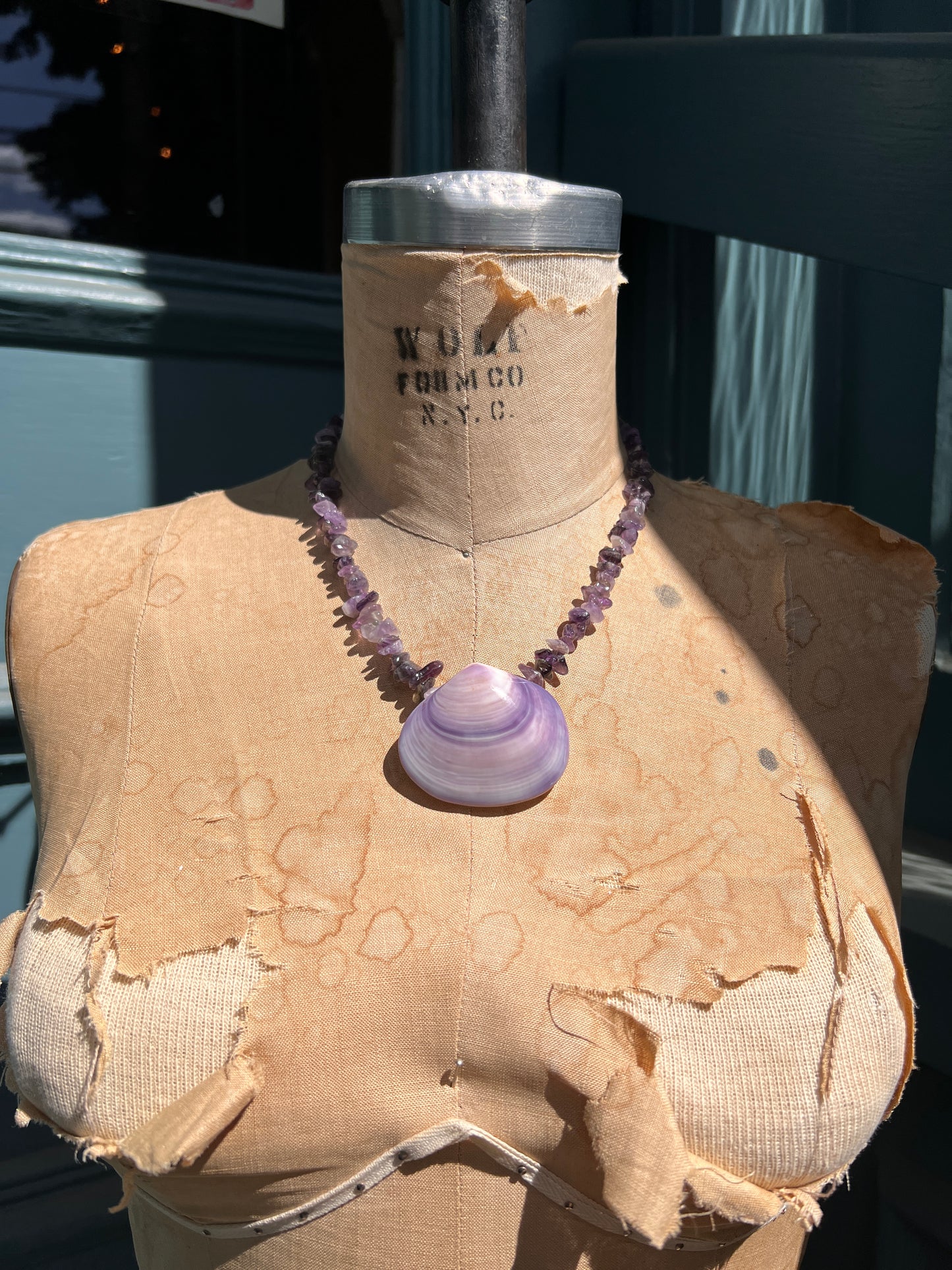 Vintage Amethyst and Clamshell Necklace