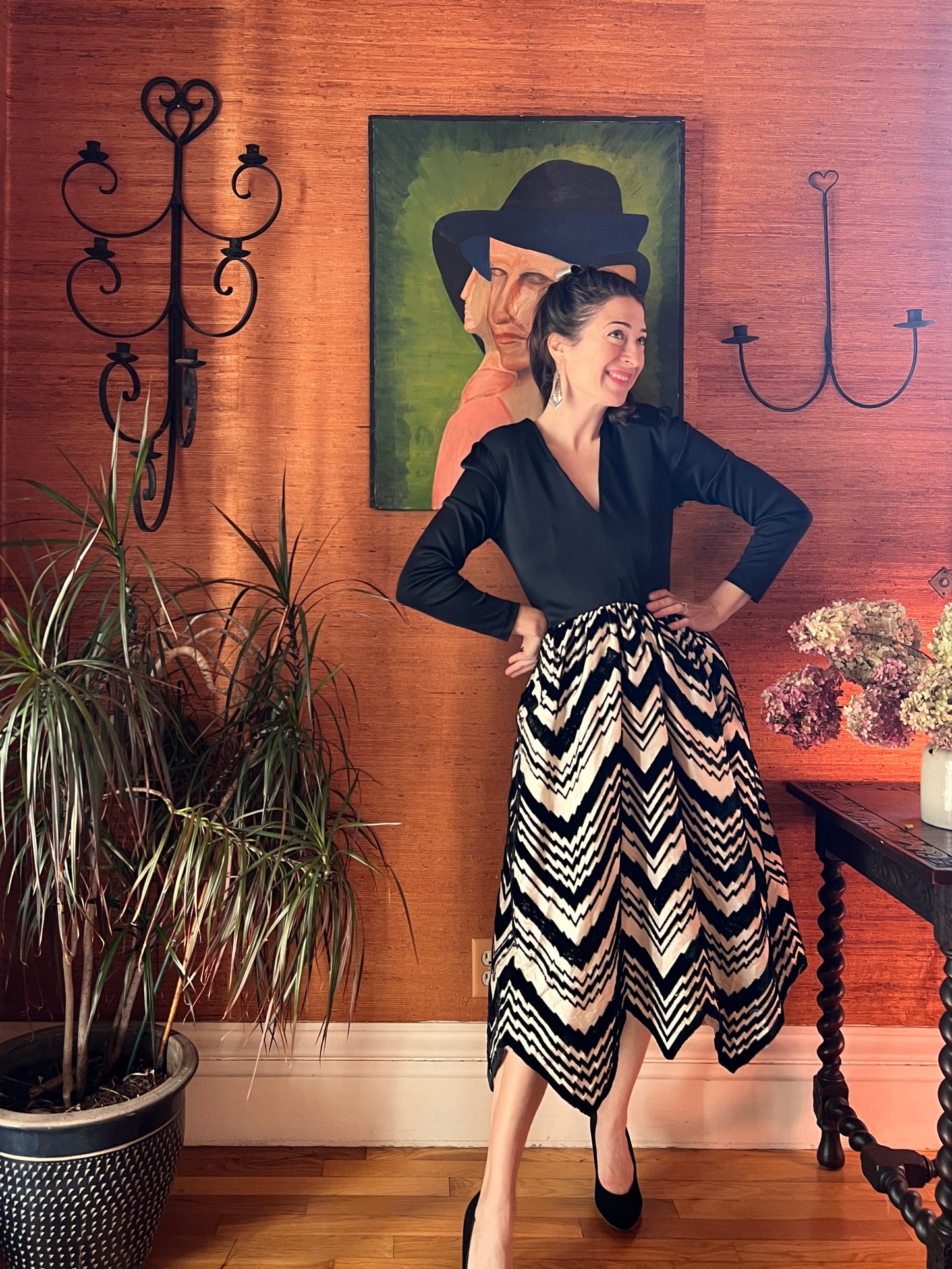1960s Tal Saunders Ritz Carlton Zig-Zag Party Dress
