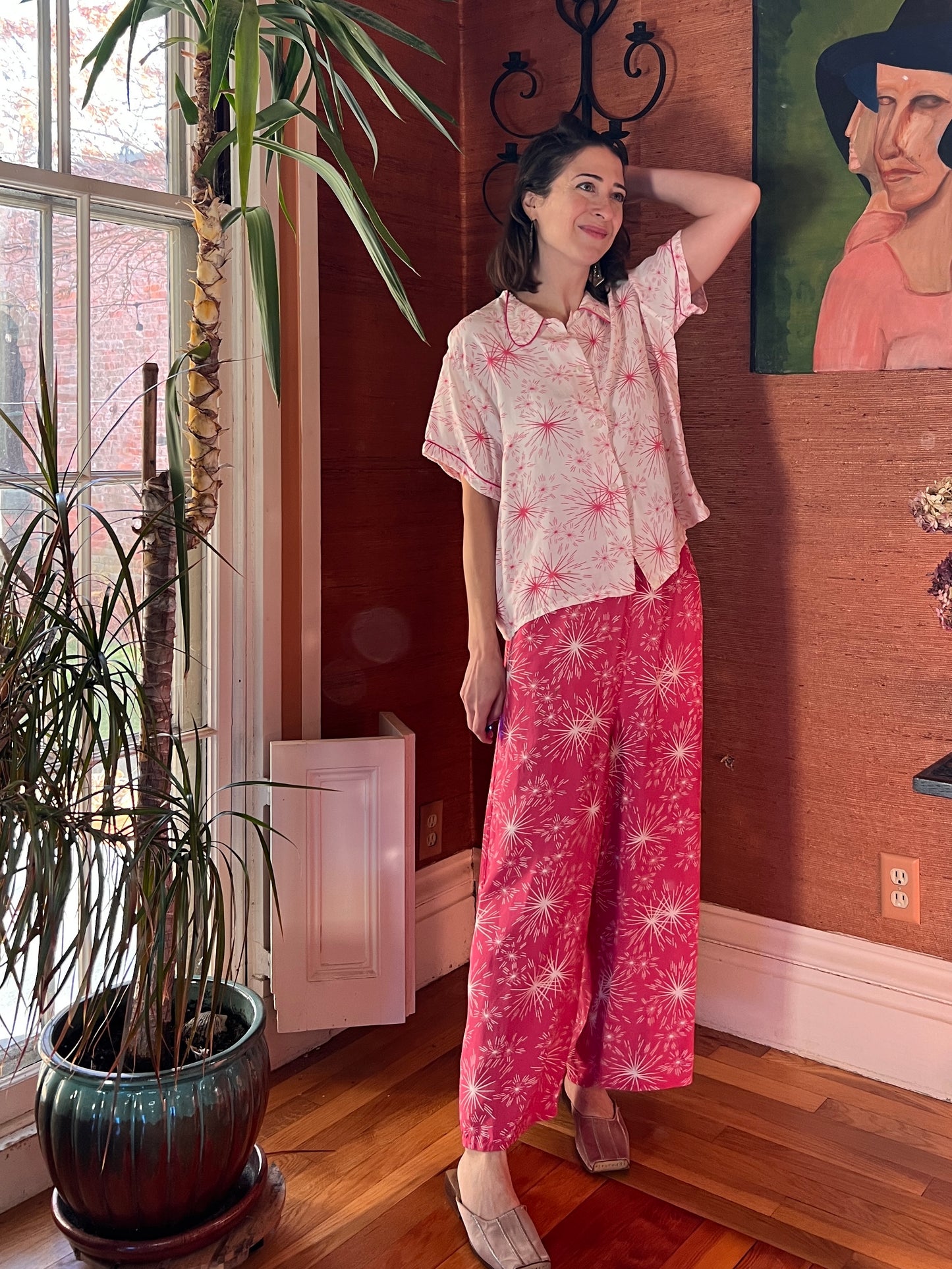 1940s Cold Rayon 2-Piece Pajama Lounge Set M/L