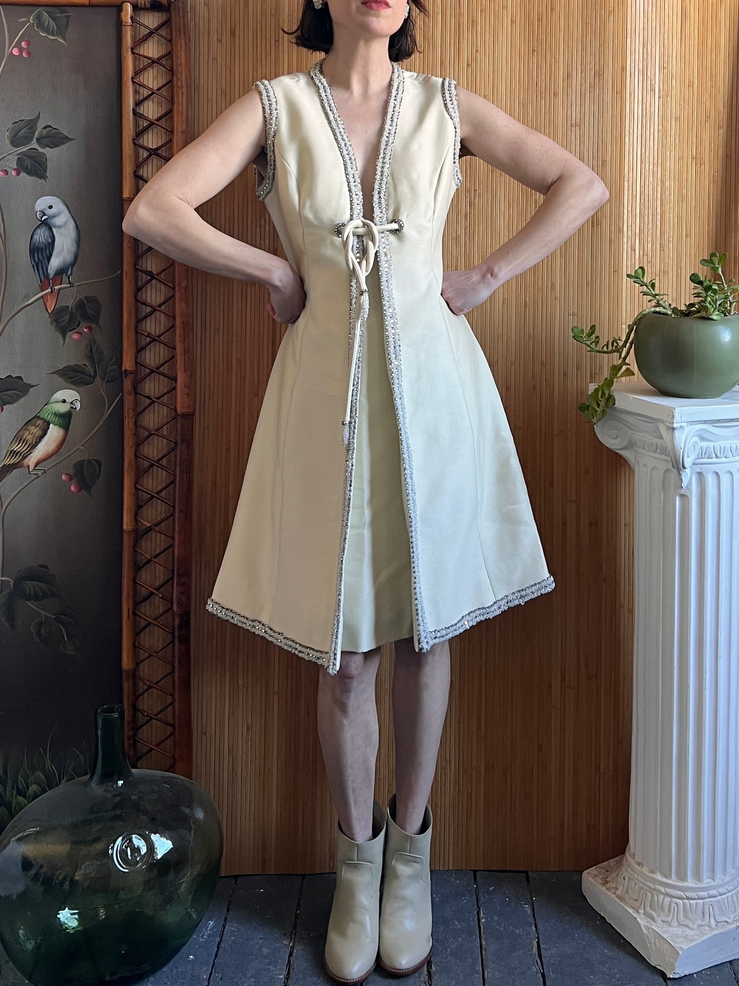 1960s Seaton Enterprises Ltd Beaded Shift Dress M