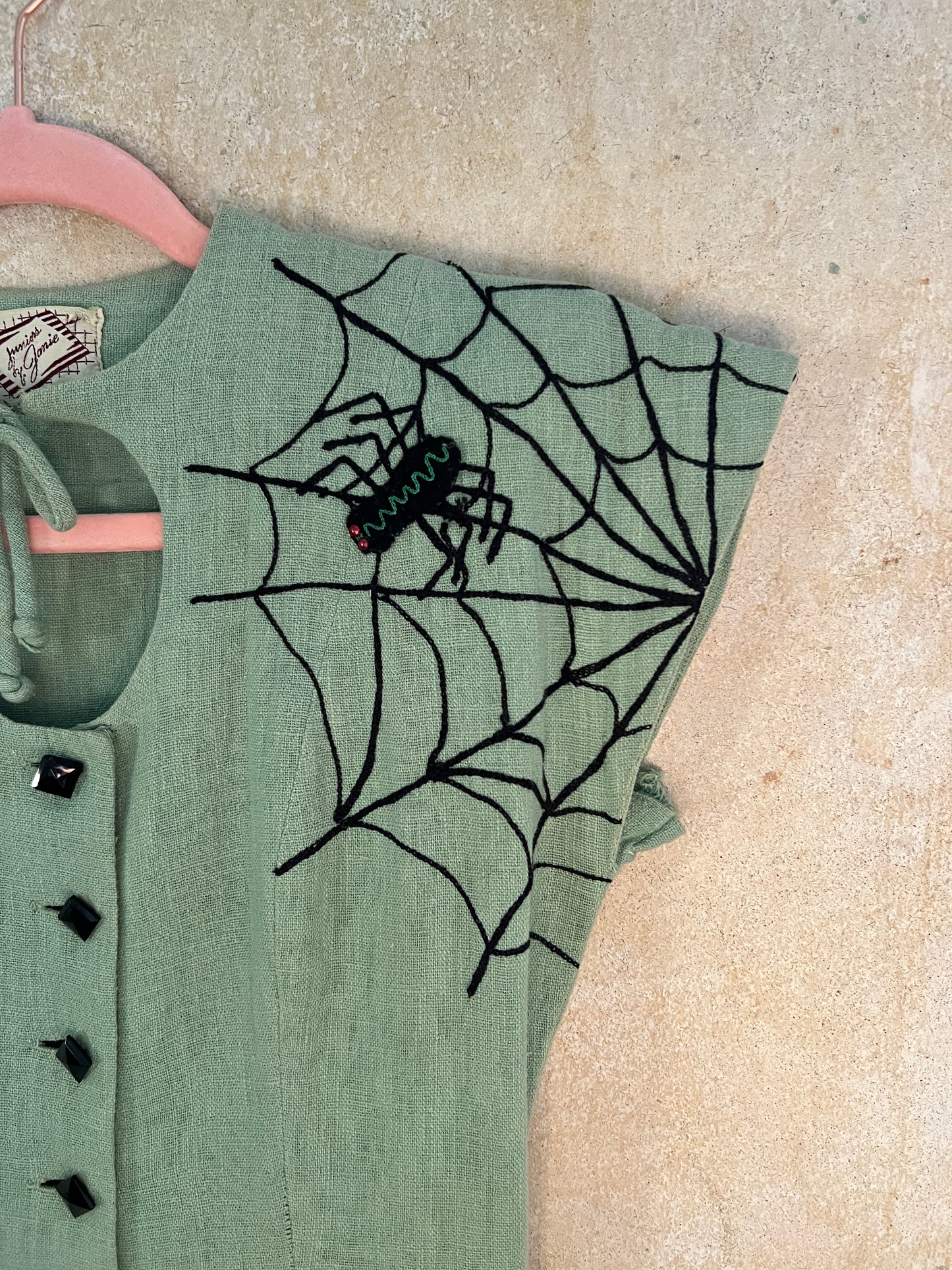 Spiderific! Spooky 1950s Cobweb and Spider Embroidered Dress XS/S