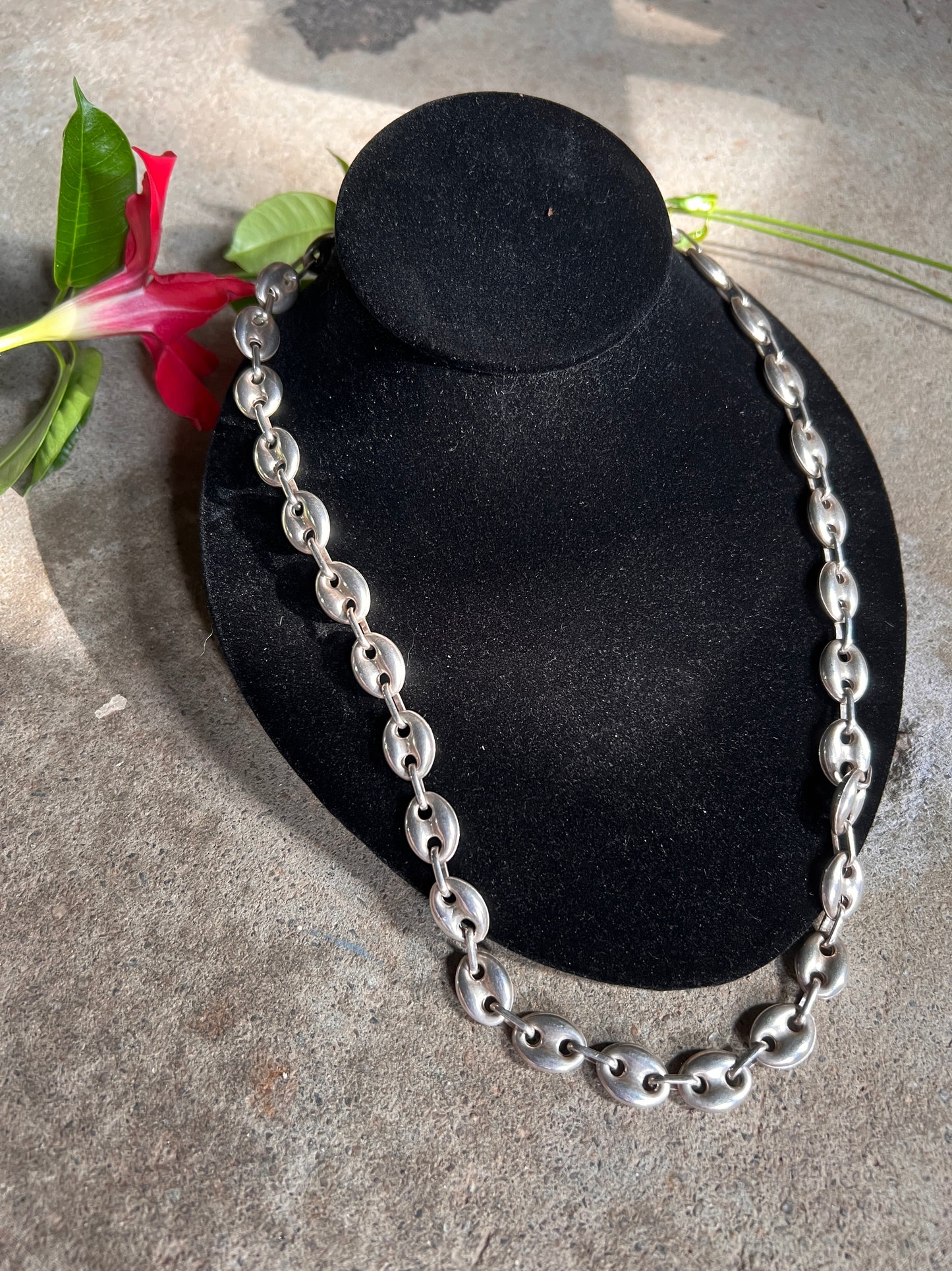 Vintage Puffed Mariner Chain Sterling Necklace