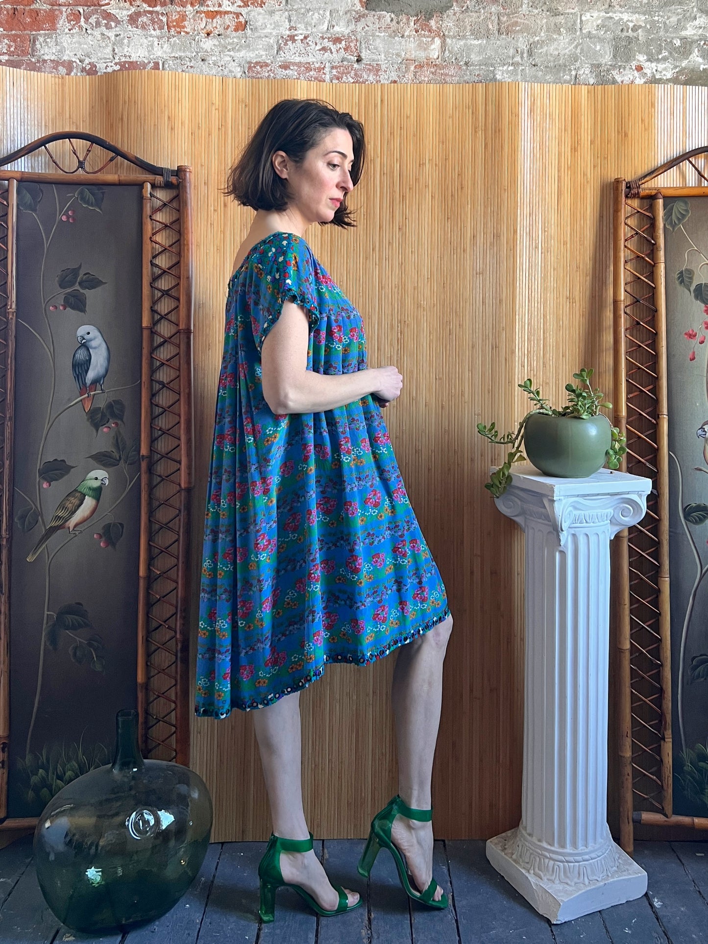 1960s YSL Rive Gauche Floral Silk Trapeze Dress M