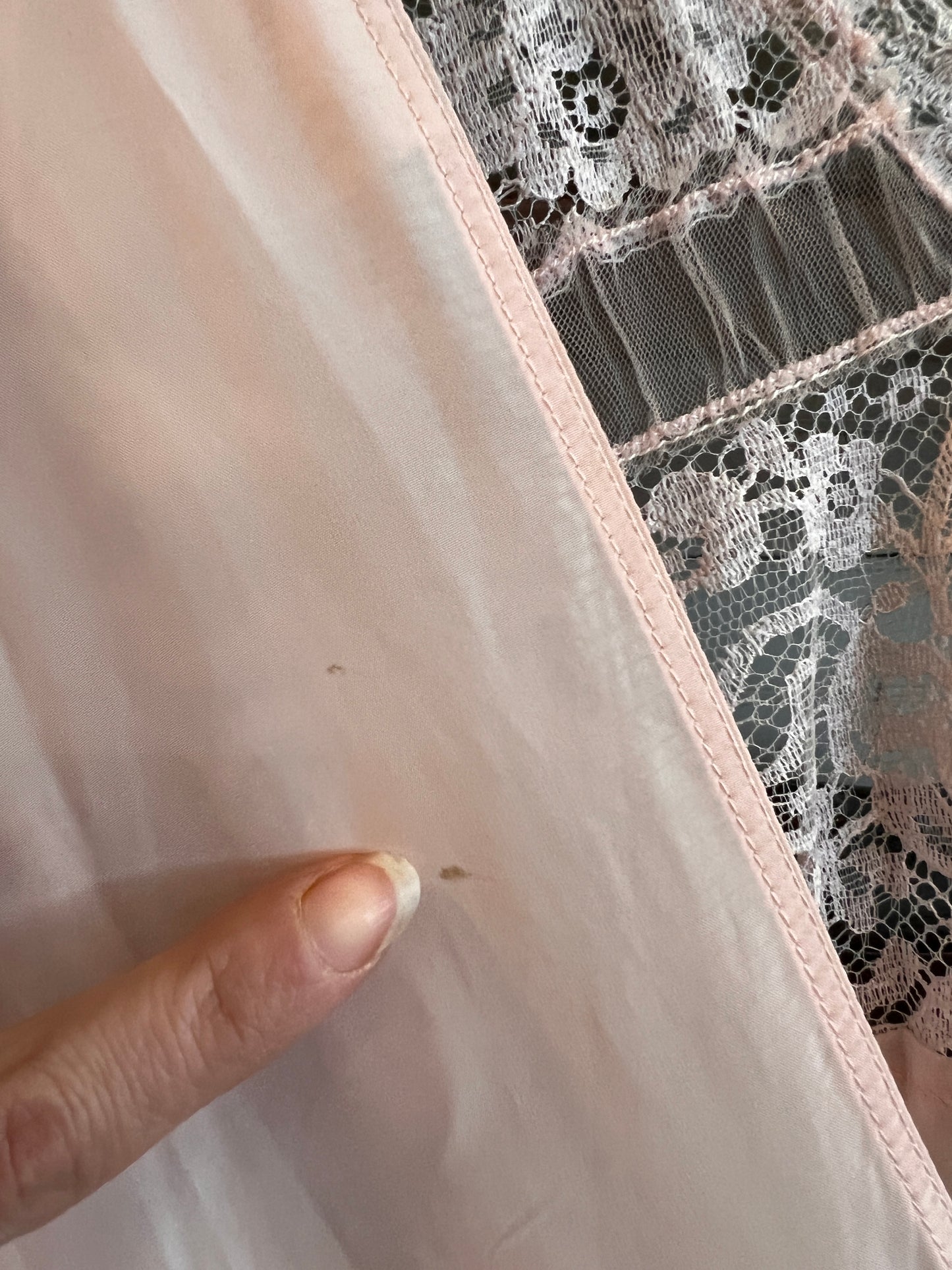 1940s Pink Rayon & Lace Grecian Bias Cut Gown S/M