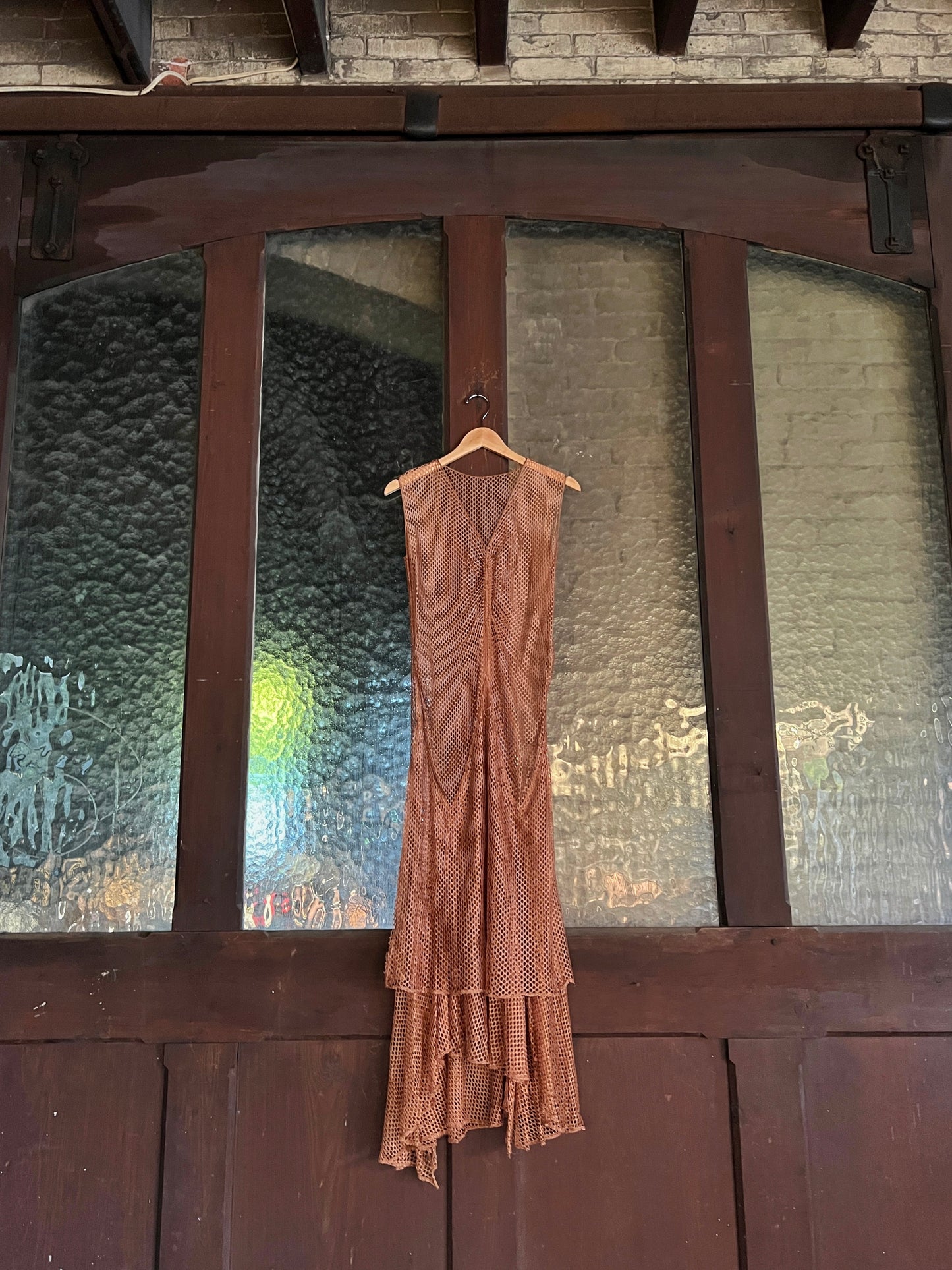 1930s Deco Shimmery Fishnet Gown M