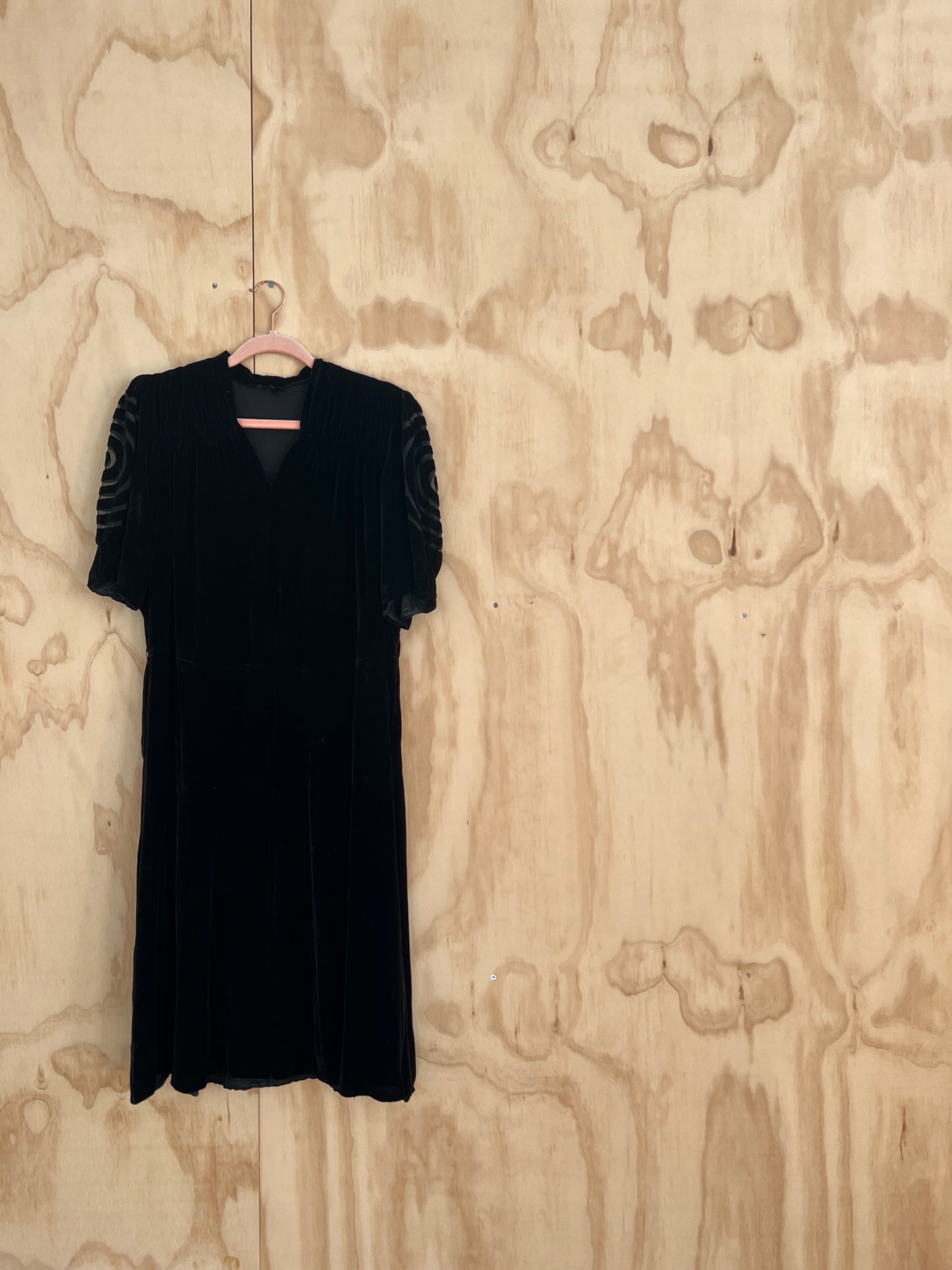 1940s Silk Velvet Bullseye Dress L