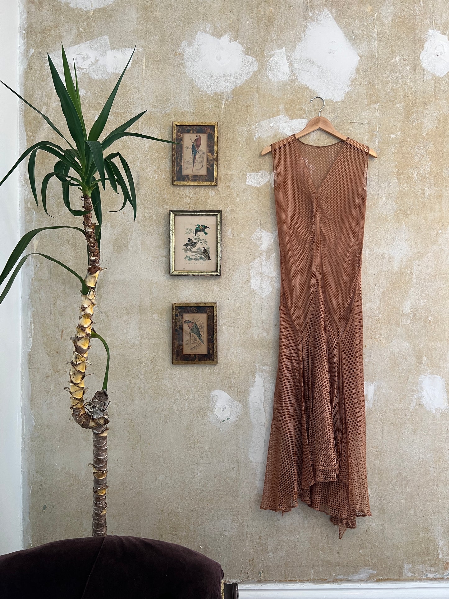 1930s Deco Shimmery Fishnet Gown M