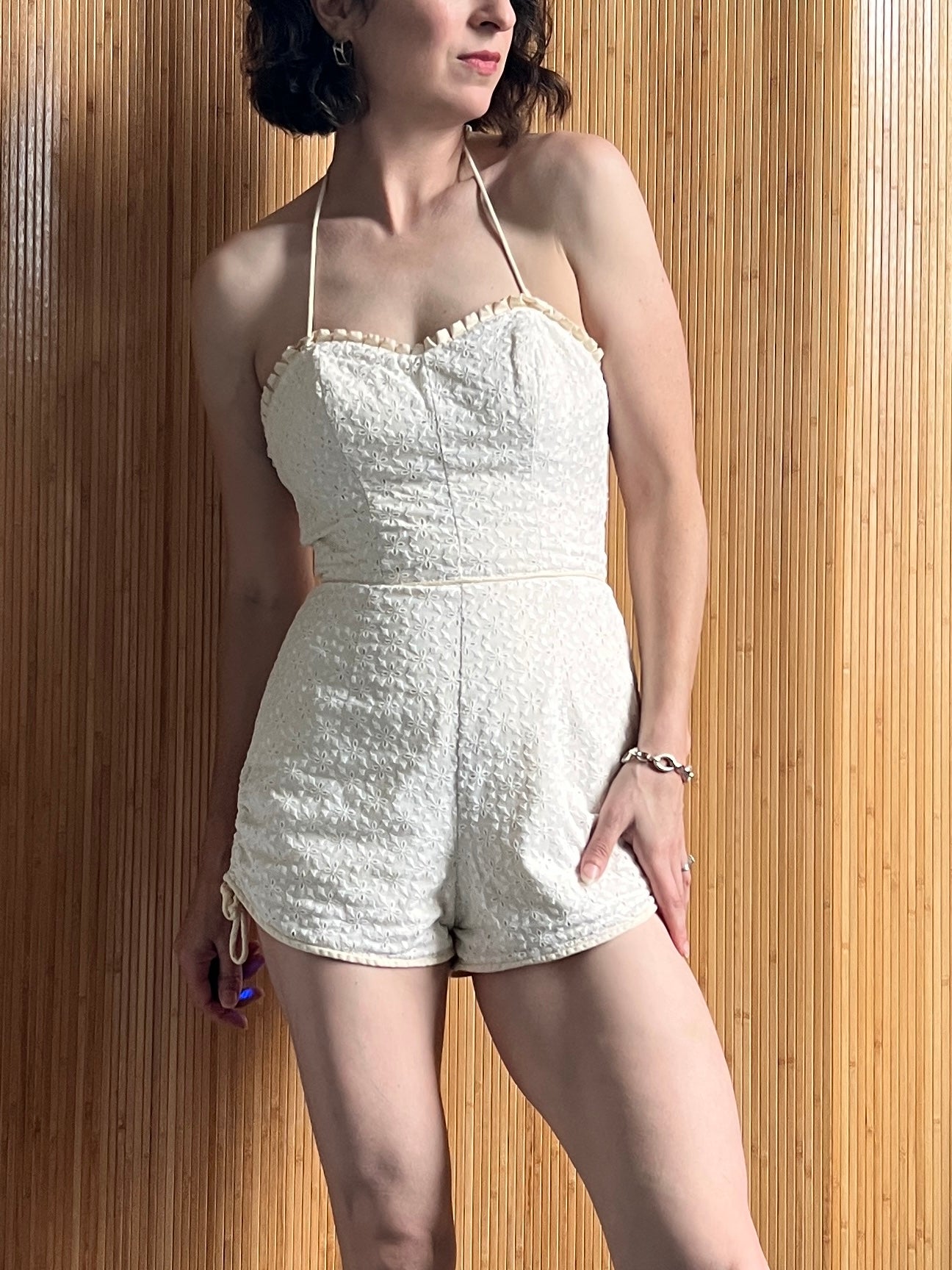 1950s Cotton Eyelet Playsuit S