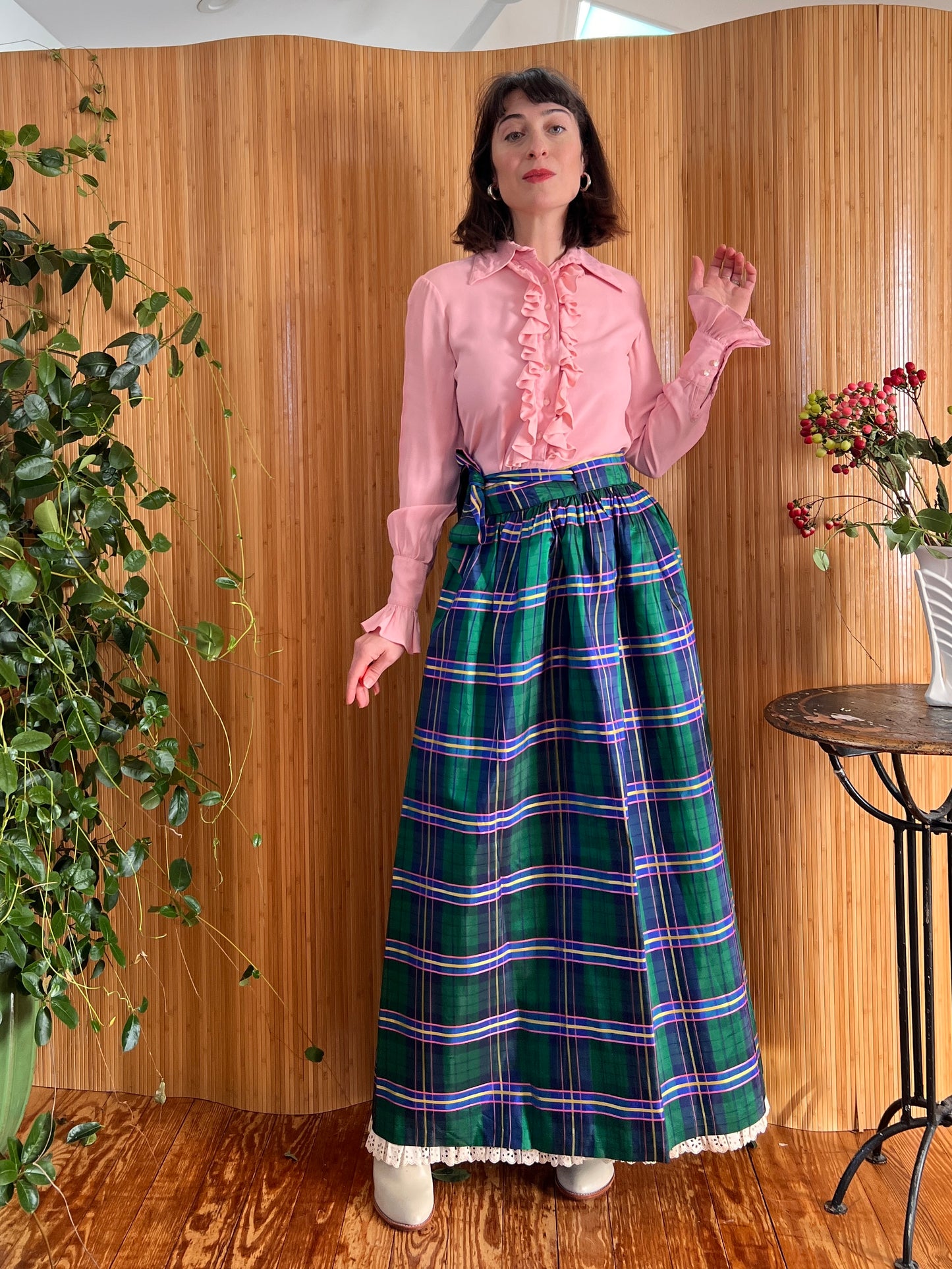 1970s Ellen Tracy Silk Taffeta Wrap Skirt S/M