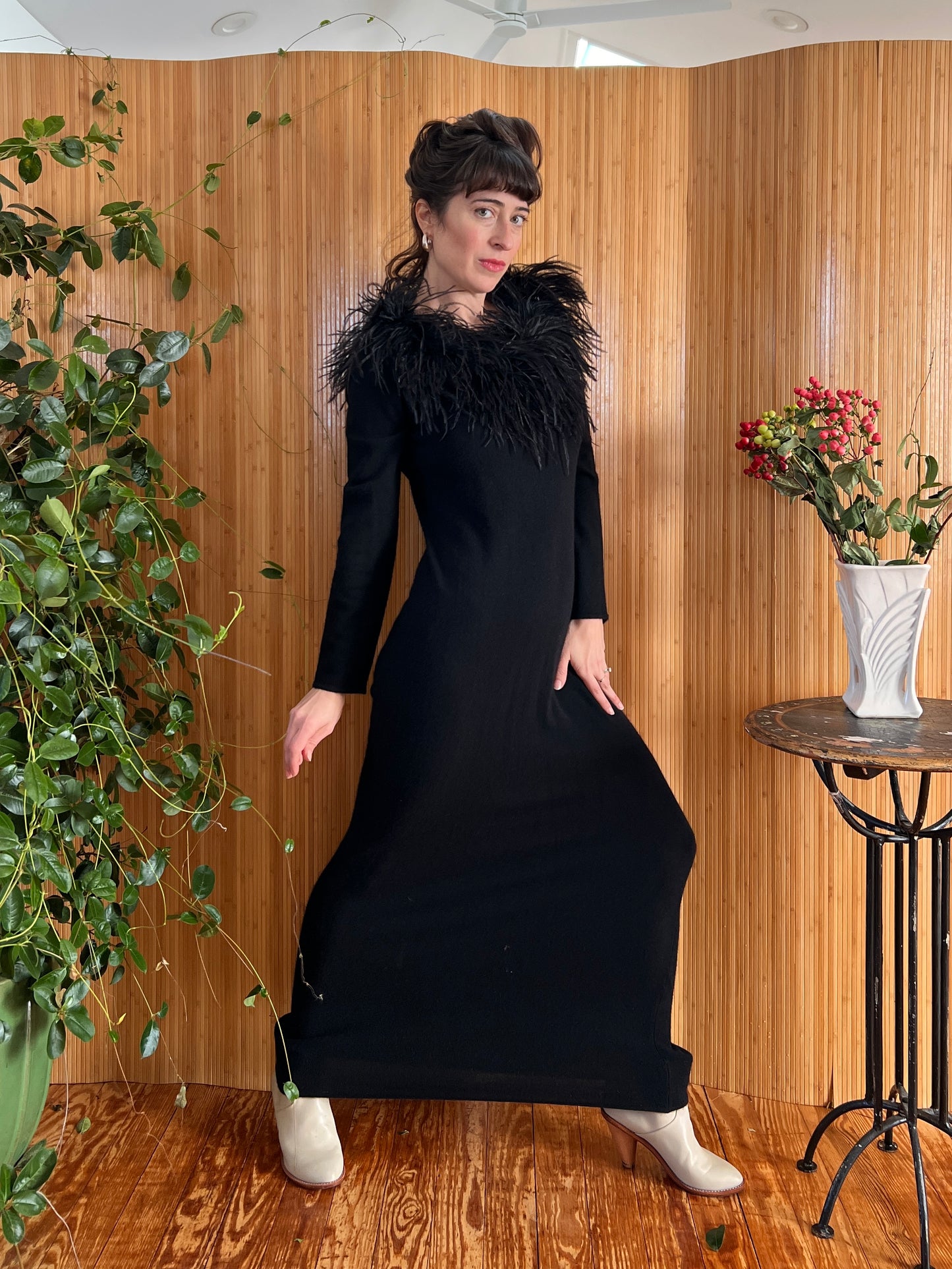 Ralph Lauren Wool Knit Maxi with Feather Trim L/XL