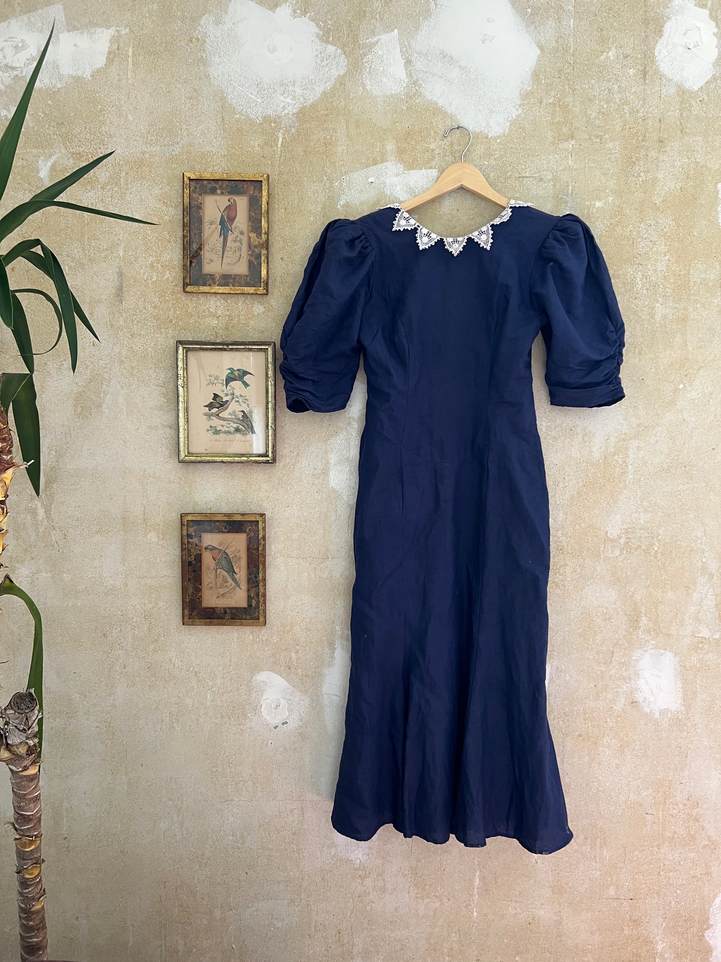 1980s Linen Cottage Maxi Dress M