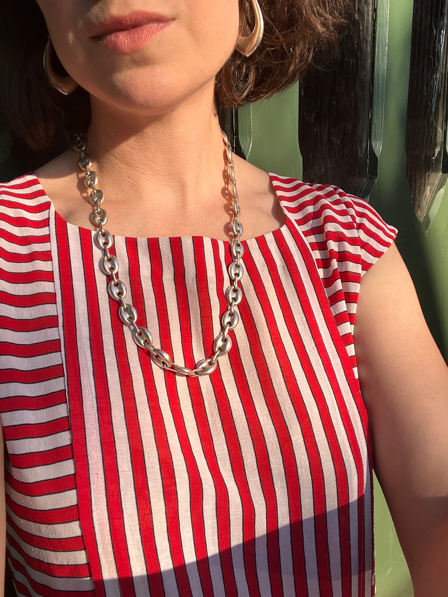 Vintage Puffed Mariner Chain Sterling Necklace