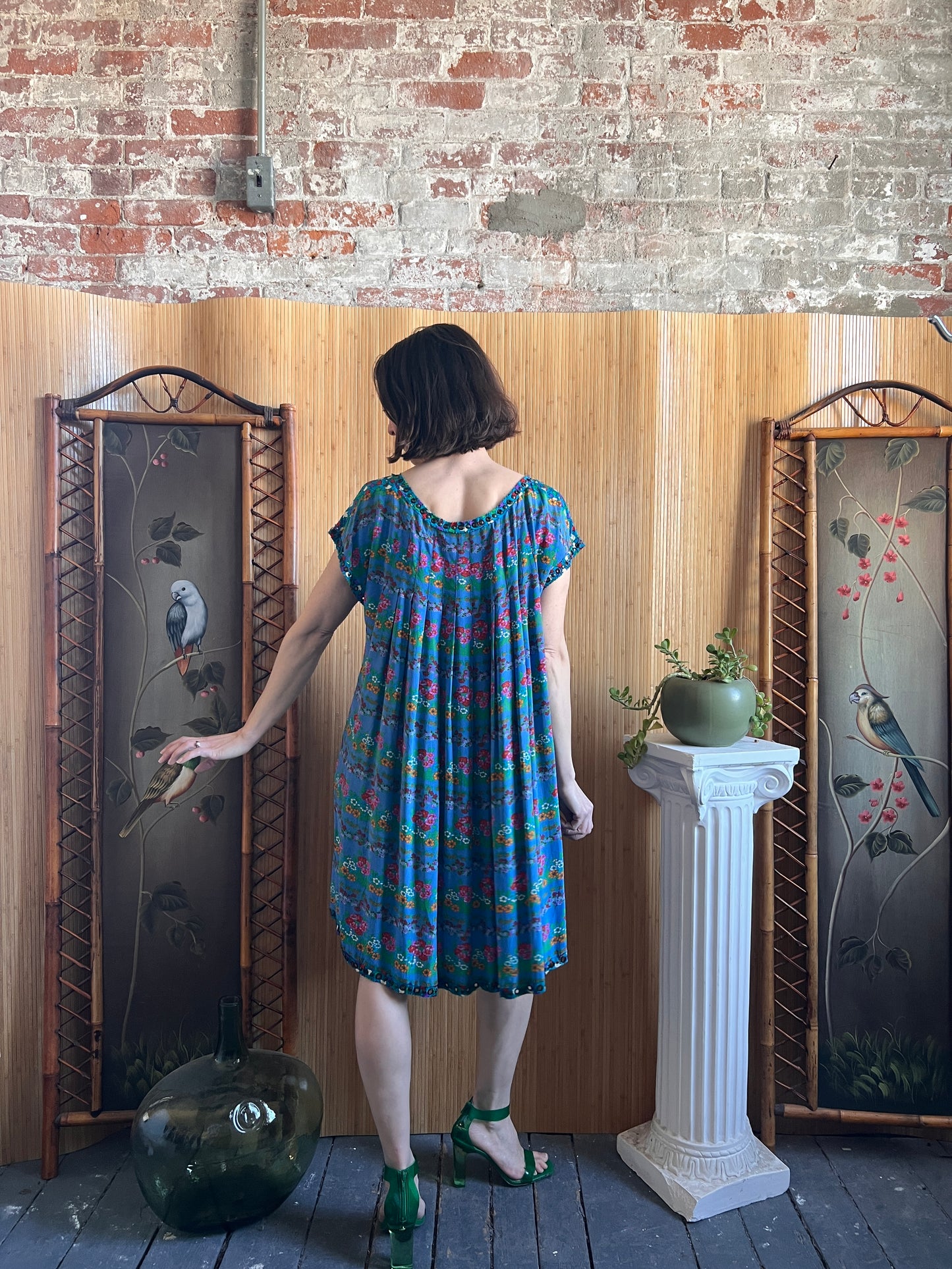 1960s YSL Rive Gauche Floral Silk Trapeze Dress M