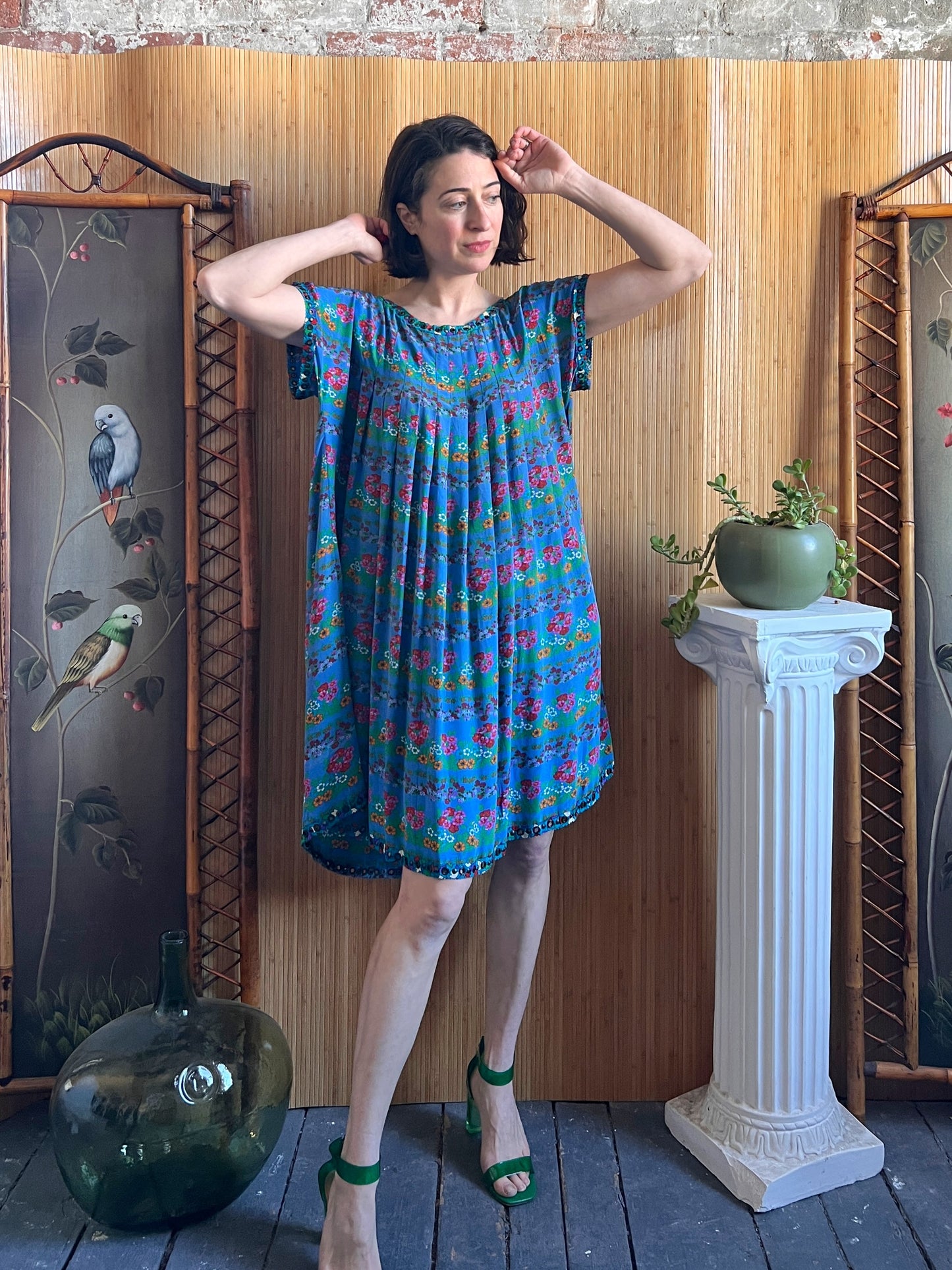 1960s YSL Rive Gauche Floral Silk Trapeze Dress M